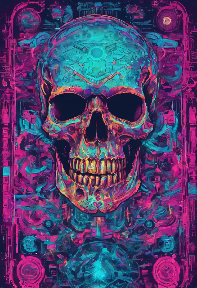 A close-up of a skull , fantasy skull, Arte detallado aterrador en blanco y negro, Arte en blaco y negro aterrador en 4K, sacred skull, Conjuring a psychedelic background, Ilustraciones digitales detalladas, calavera, Calaveras sagradas, psychedelic illustration, Sugar skull, skull face, Skull of Death, Arte aterrador en blanco y negro, cráneo liminal void background, psychedelic art style