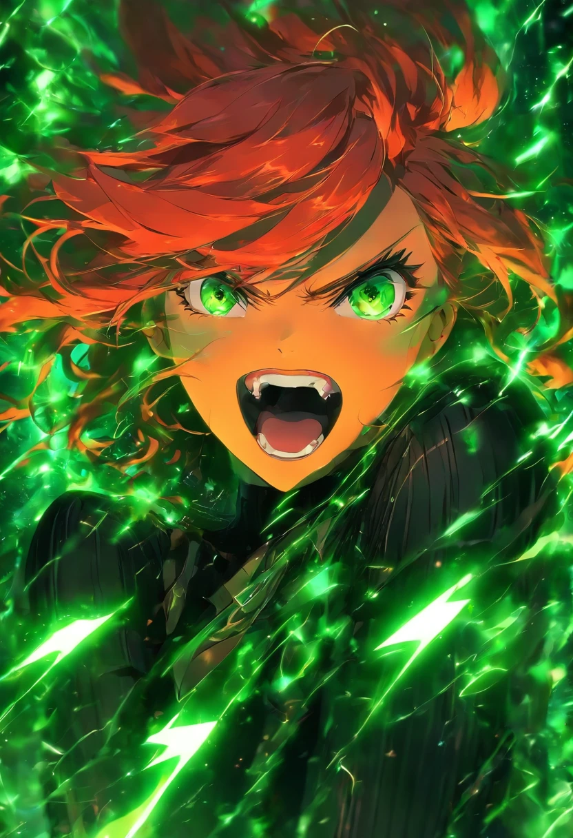 anime girl sings red hair green eyes dark edgy
