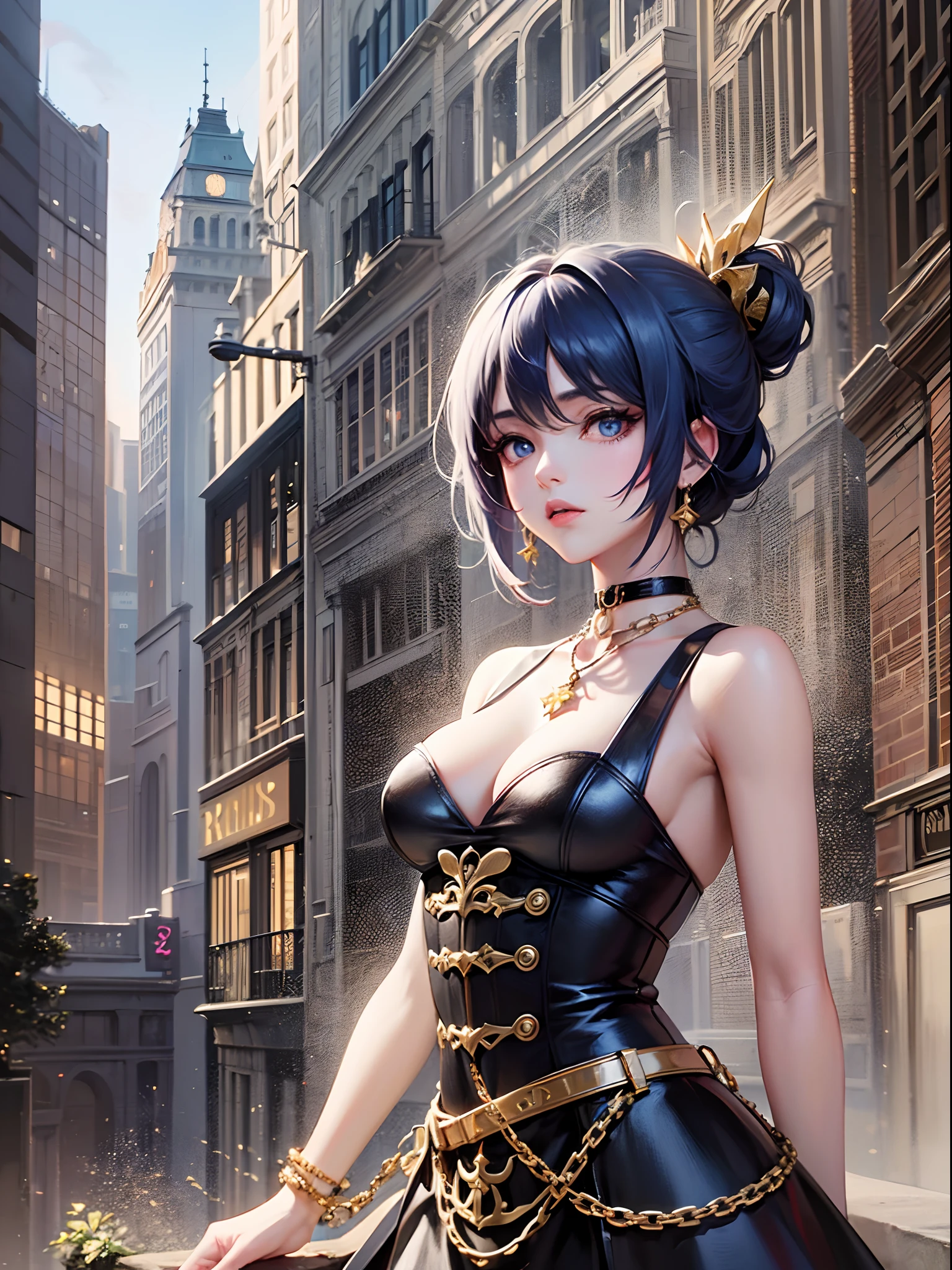 (Finest quality)),(超A high resolution),(ultra-detailliert),(Meticulous portrayal),((Best Anime)),(Finest works of art),sharpnes,Clair,Ultra-precise art,The Art of Phenomenal Depictions, ((Seductive fashion)),a choker,Chain Accessories,piercings