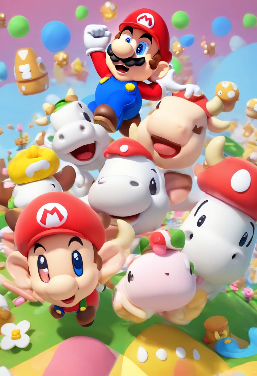 (Anime cows), character  design, Super cute blind box style, tchibi, full bodyesbian, exaggerated expressions and movements, Clean background, bright iridescent highlights, Studio lighting, Atmospheric lighting, The texture is delicate, High detail, high resolution, C4D, 。.3D, blender, 8K, Best quality, hyper HD