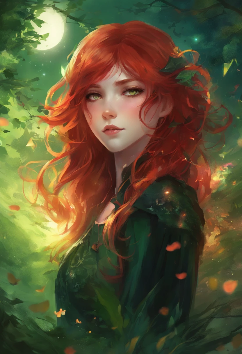 anime girl red hair green eyes skye dawn black clothes emo