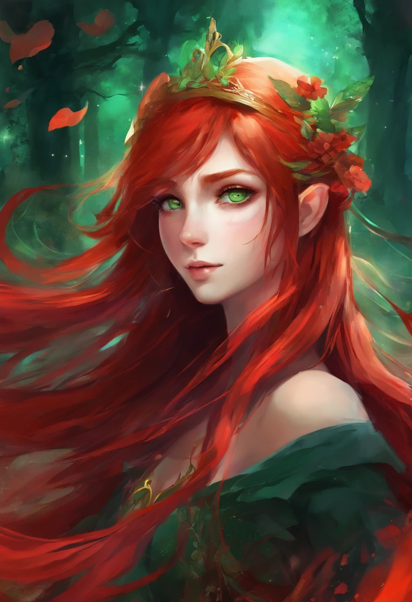 anime girl red hair green eyes skye dawn black clothes emo