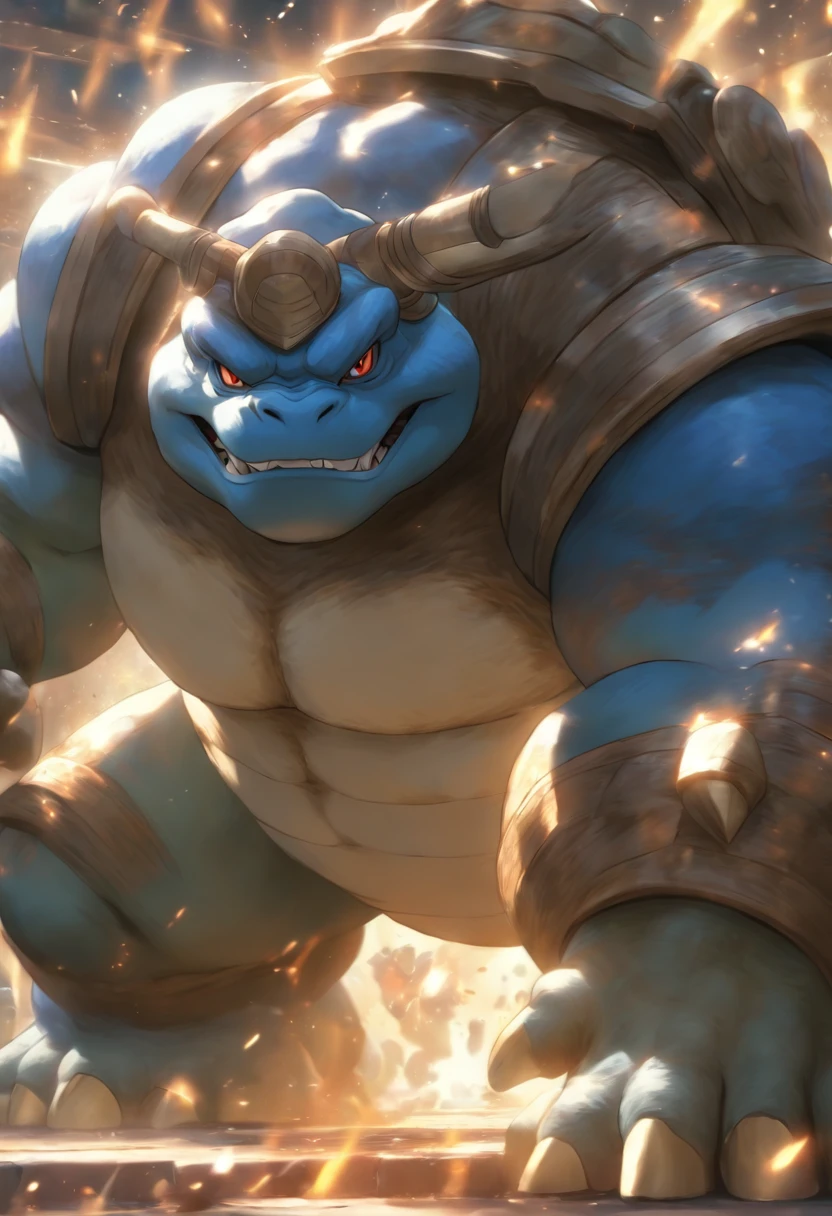 Blastoise is training bench presses，Highest image quality，Cinematic texture，A masterpiece，tmasterpiece，to altileried