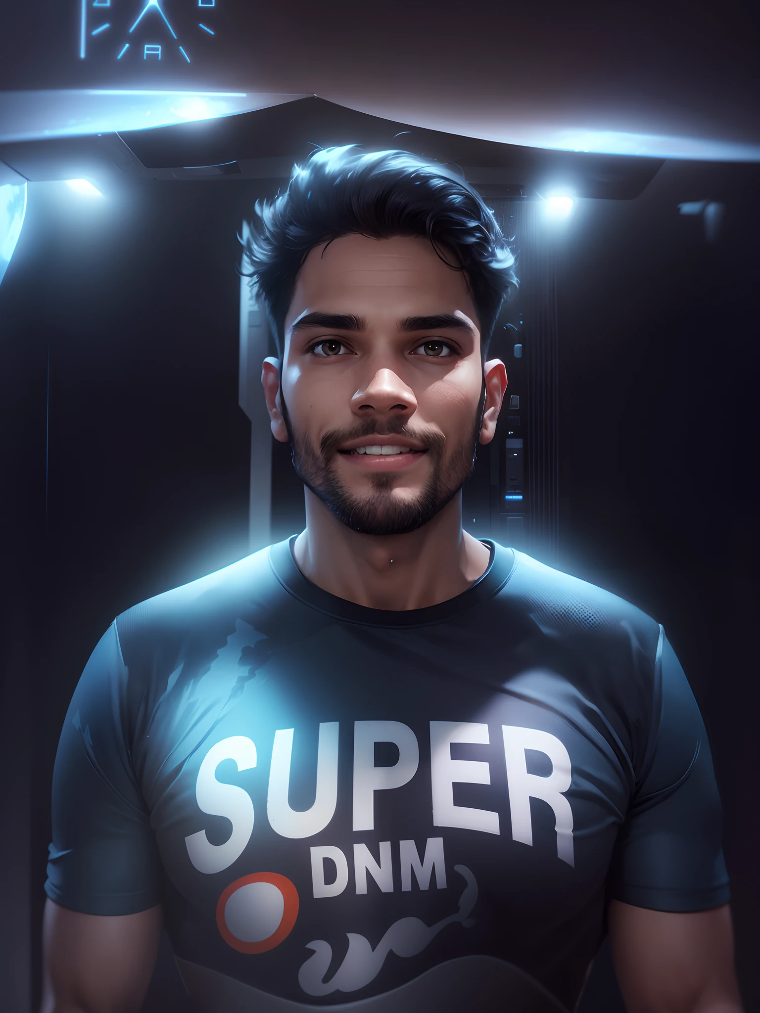 Change background futuristic, men Google's 8k ultra hd , realistic face, super fit , beautiful smile
