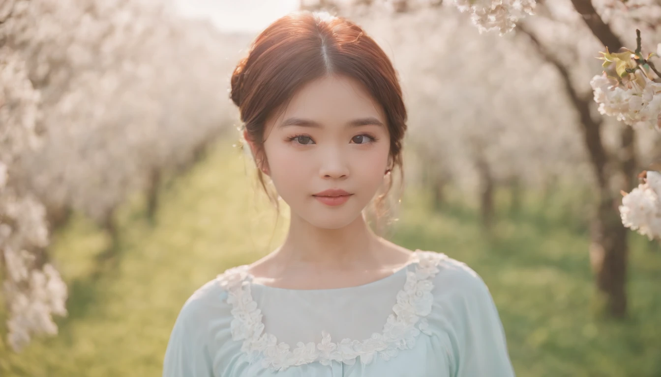 Market, New Pop Meadows, in the style of kawaii aesthetic, Helios 44-2 58mm F/2, asian-looking, Soft and vibrant,(Upper body)