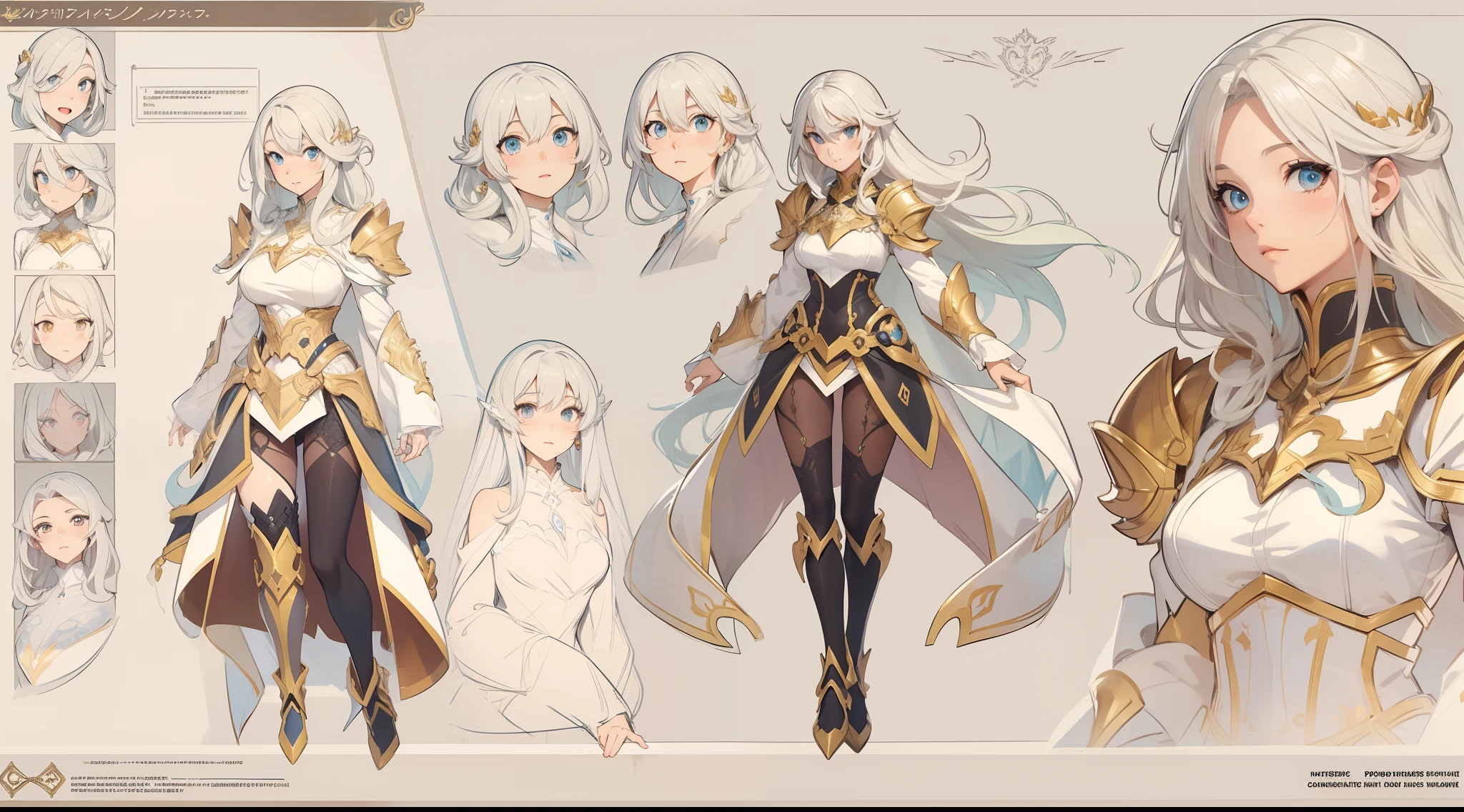 Masterpiece, Highest quality, Detailed face, CharacterDesignSheet，full bodyesbian，Full of details, Multiple poses and expressions, Highly detailed, Beautiful paladin girl，girl anime character design  Underwater Spirit