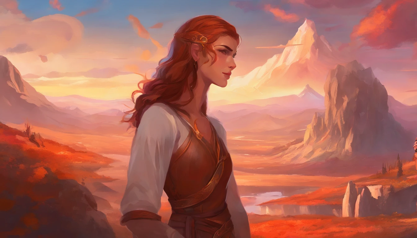 Non-binary gender, People with cat ears, DND style, Long brown chin hair, reddish orange eyes, slit eyes, 5'6, 107 lbs, Fully clothed, Leather travel wear