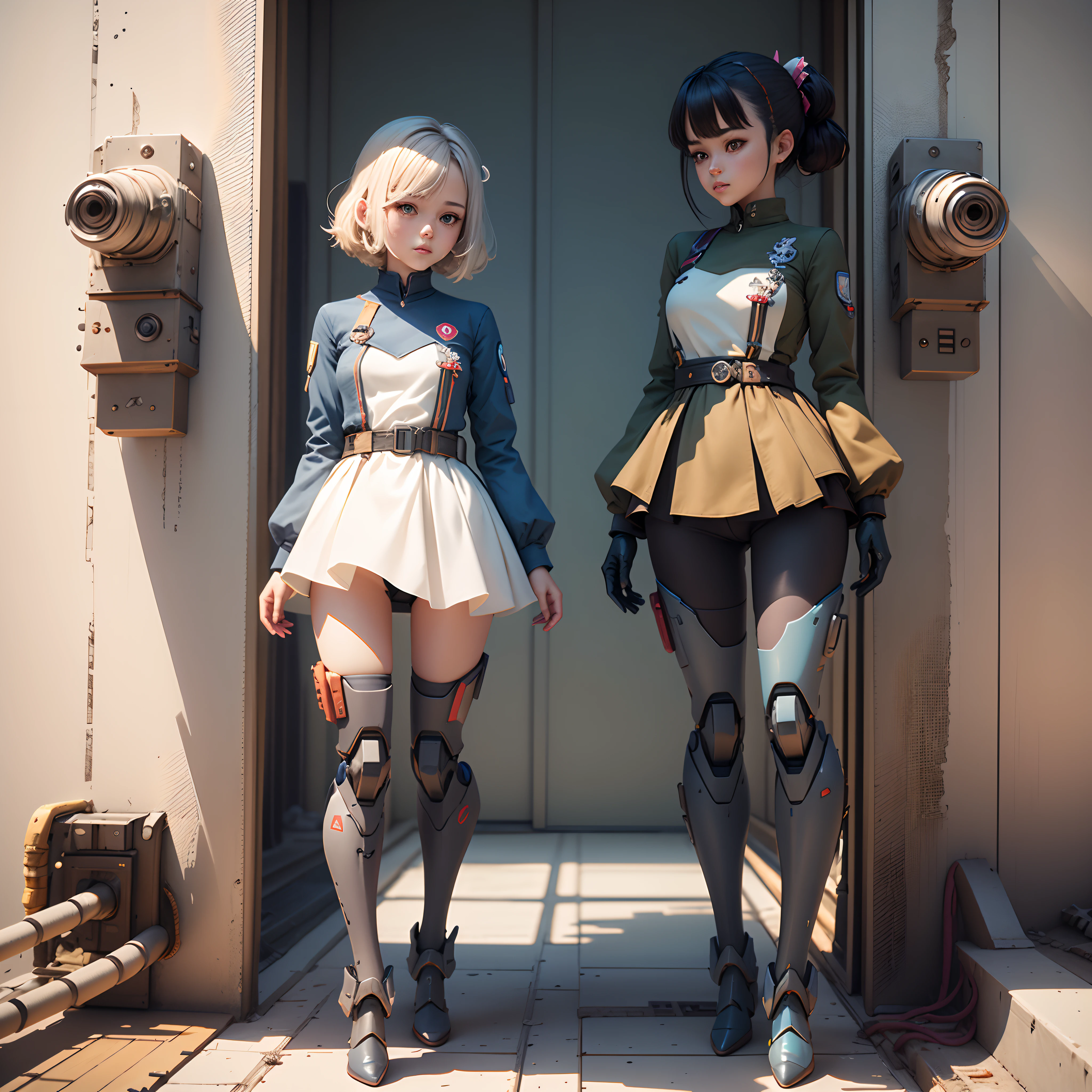 There is a mini Gundam mech, cute, 3d rendering, little robot, portrait female anime, cute 3d anime rendering, cute detailed digital art, mini cute mech, 3d rendering stylized, 3d rendered character art 8k, cute digital painting, anime style 3d, super detailed rendering, weapon in hand, delicate face,