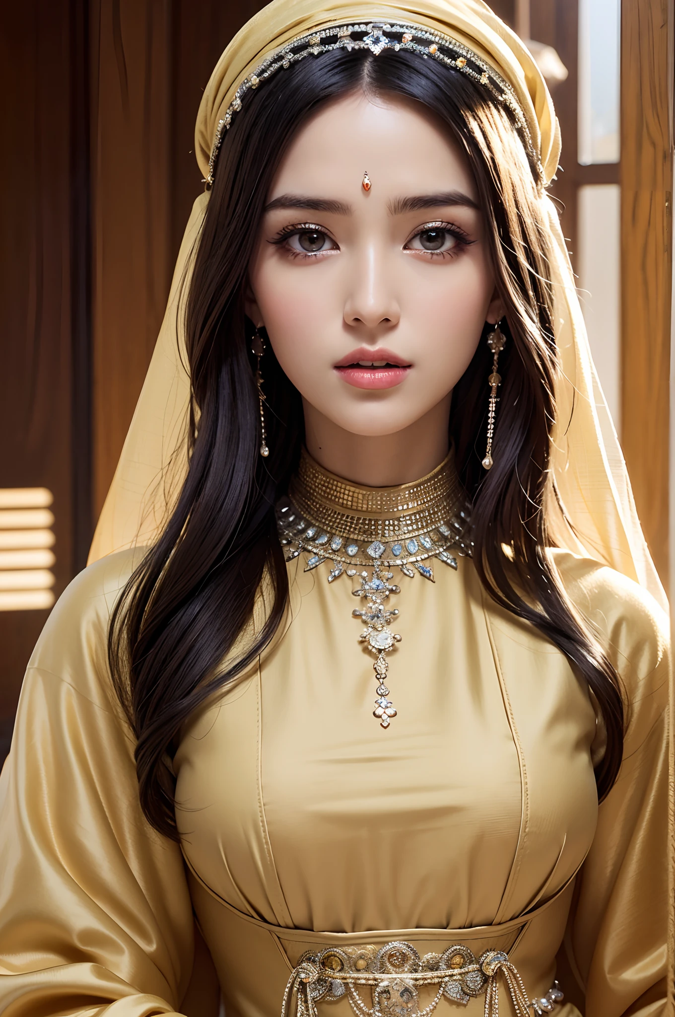 closeup portrait,Islamic caftan marocain hyper realistic super detailed Dynamic shot master piece scene sharp détails