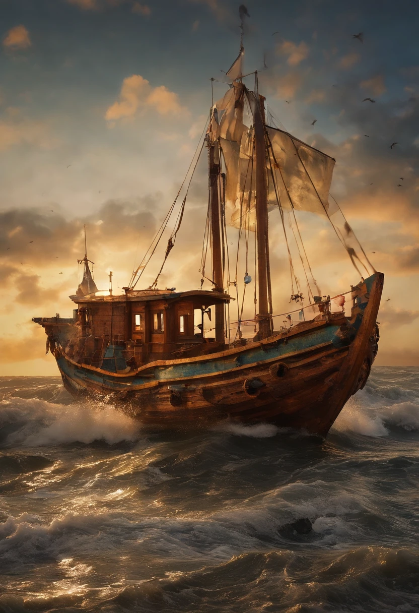 From an early age，Thomas fell in love with the sea and wood。Whenever he is free，He would run to the beach，Watch the huge waves lapping against the beach，Feel the power of nature。And whenever he is at home，He would learn carpenter in his father's workshop，Try making small wooden boats and furniture。 Absurd, high resolution,Realist landscape, Invisible light, ethereal glowing, Vivid colors, Phantom effect