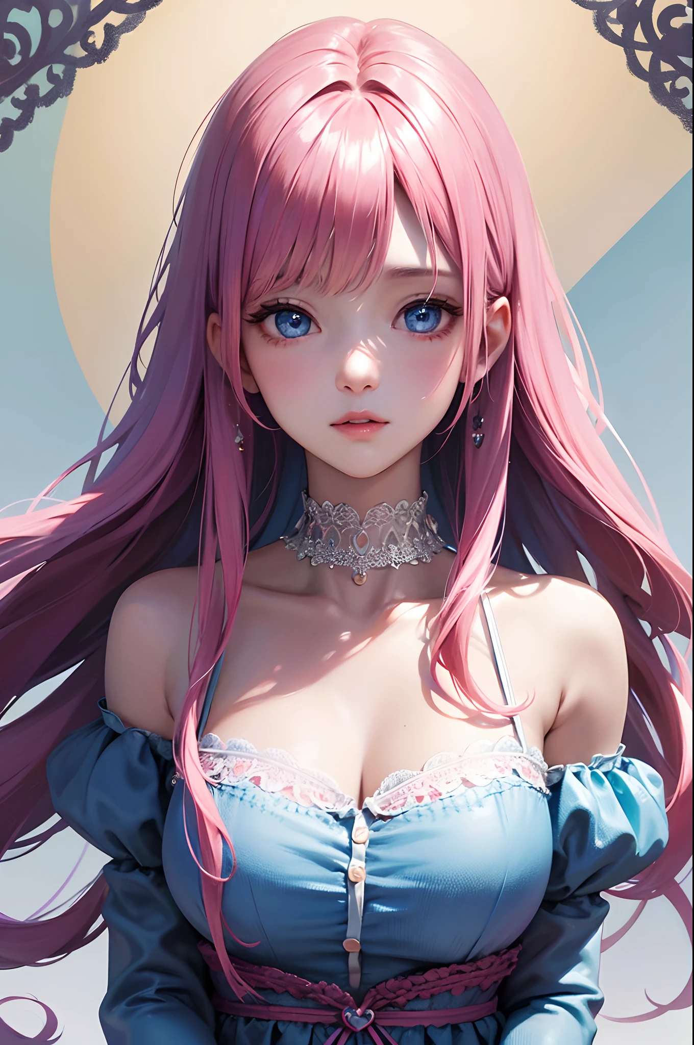 1girl in、looking at the viewers、
The upper part of the body、Beautiful blue eyes、Twin tails pink hair color、Moles under the eyes、Plump and glossy lips、Heart-shaped choker、。.。.。.。.。.3D、realisitic、
large full breasts、excessively frilled princess dress、draped clothes、jewely、ornament detached、florals、Lace trim、
masterpiece、top-quality、8K、detailed skin textures、Detailed Cloth Texture、beautifull detailed face、intricate-detail、ultra-detailliert、
Rim lighting、Side lighting、ciinematic light、超A high resolution、8K UHD、film grains、Best Shadow、delicated、gazing at viewer、front facing