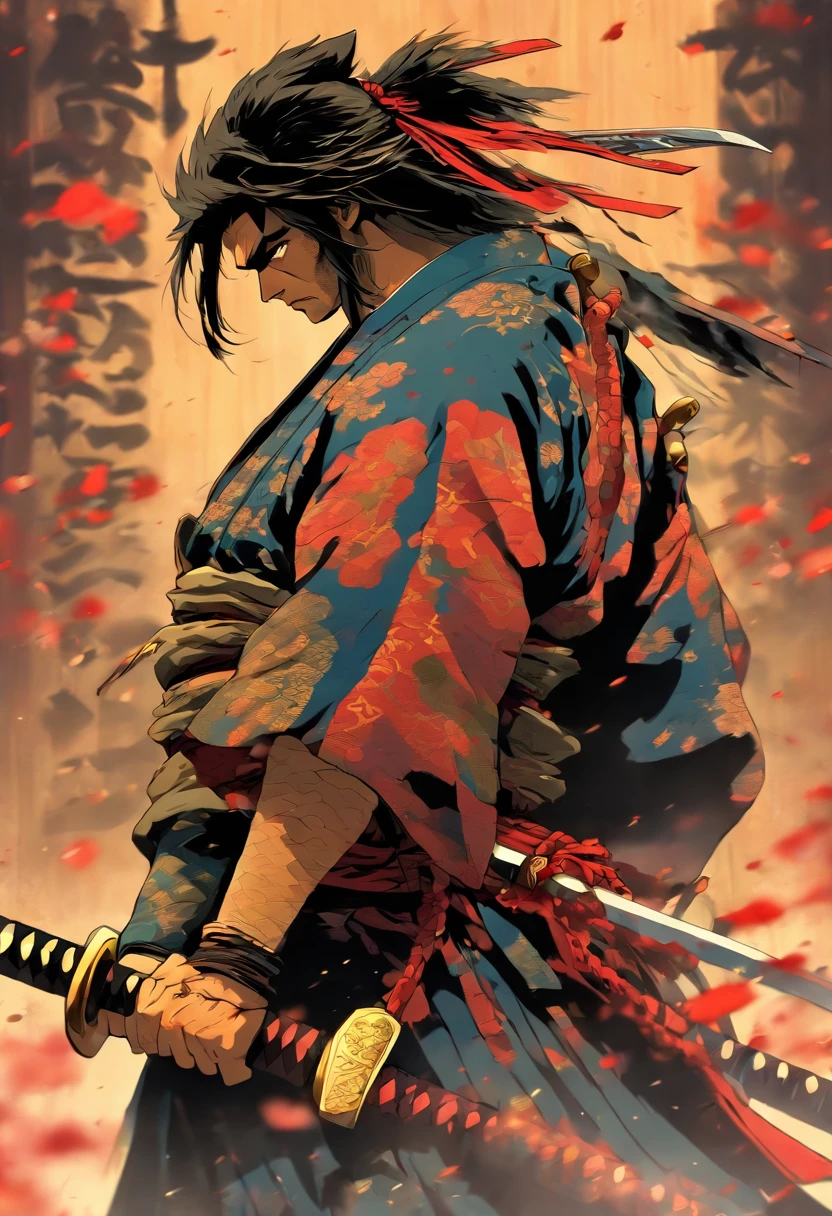 samurai, sad, hold the katana