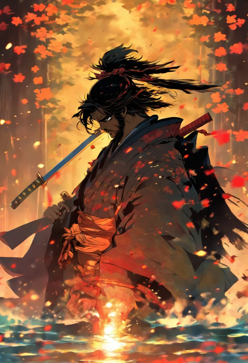 samurai, sad, hold the katana