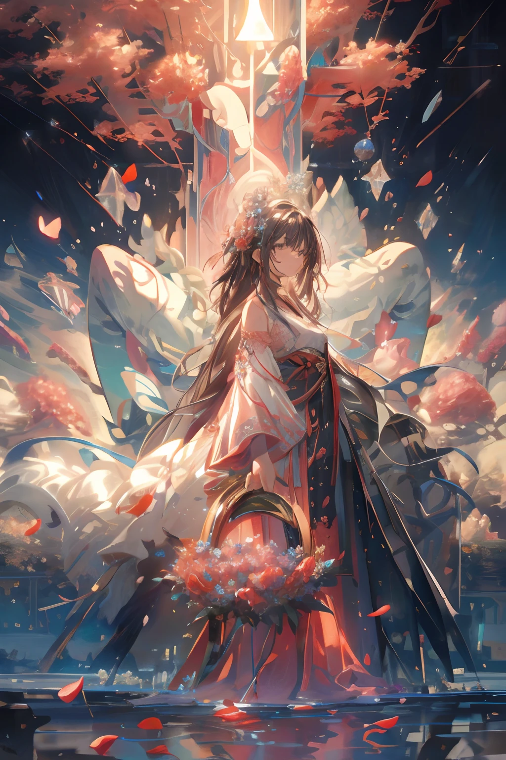 1 girl,flower,petal