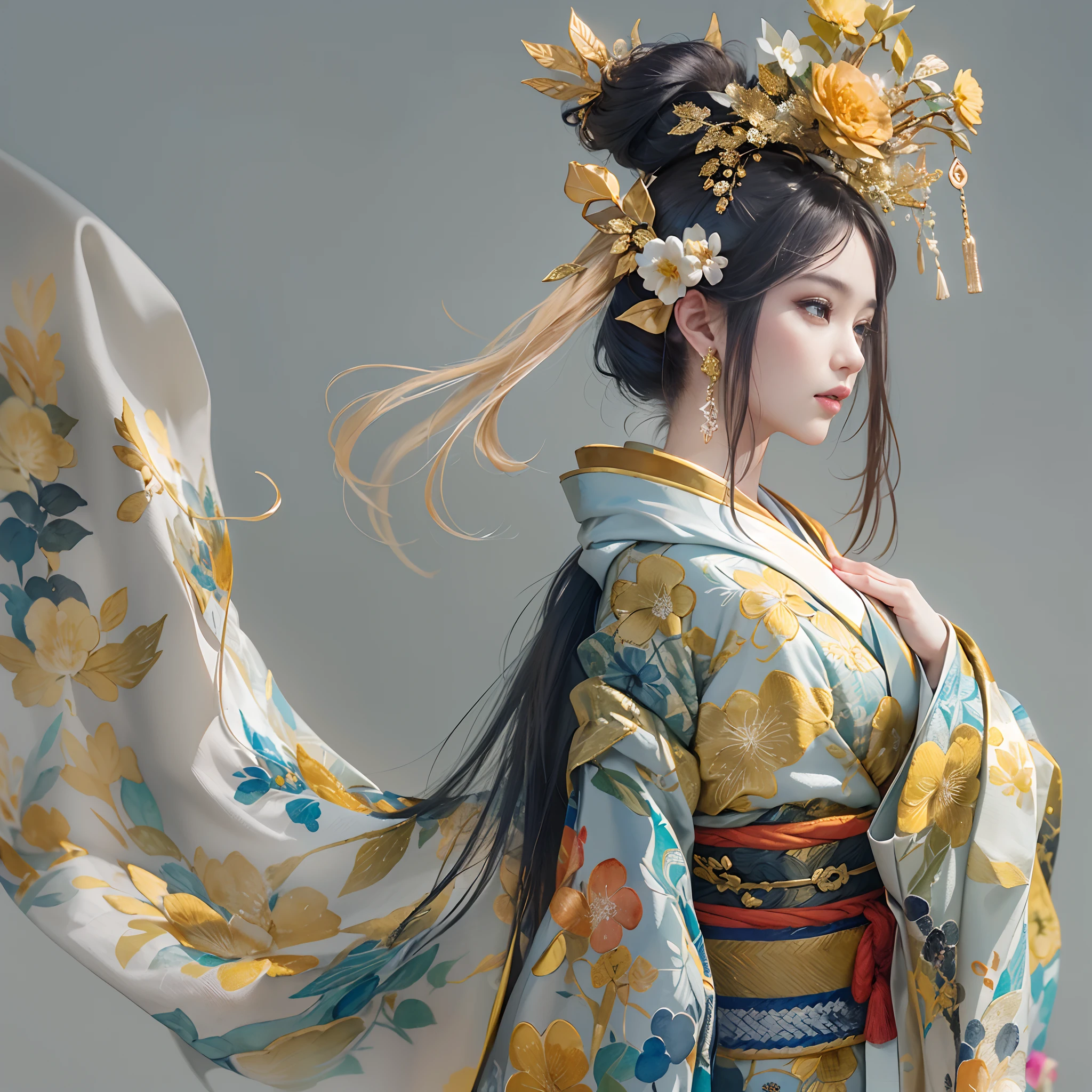watching at viewers、Background with((The ancient capital of Japan:1.2)And the moon、((dense background))、(Colorful:0.8),,(Solo:1.2), (Ink splashing),(splashes of colour),((watercolor paiting))),BREAK {{{Luxury kimono(Colorful kimono(Detailed golden embroidery,))}}}、face perfect,Depict a beautiful and graceful woman of Japan。(poneyTail:1.5)、Woman with shiny black hair、perfect hand、Heart in the eye,Large breasts,cleavage of the breast,full body Esbian。 Wallpaper 8K, .Blur the background with a sickle,((masutepiece)), ((Best Quality)),epicd(Lige Fries Photography、sony a7、50 millimeters、pores:1.5、Farbe、ultra-detailliert:1.5、film grains:1.4、hyper realisitic:1.5)、octan render、 ultra realistic lifelike textures、​masterpiece、unrealengine5、the Extremely Detailed CG Unity 8K Wallpapers、Madly detailed photo、Ultra-realistic light、(Pulitzer Prize for Best Photography、Taylor Wessing Award for Best Photography)