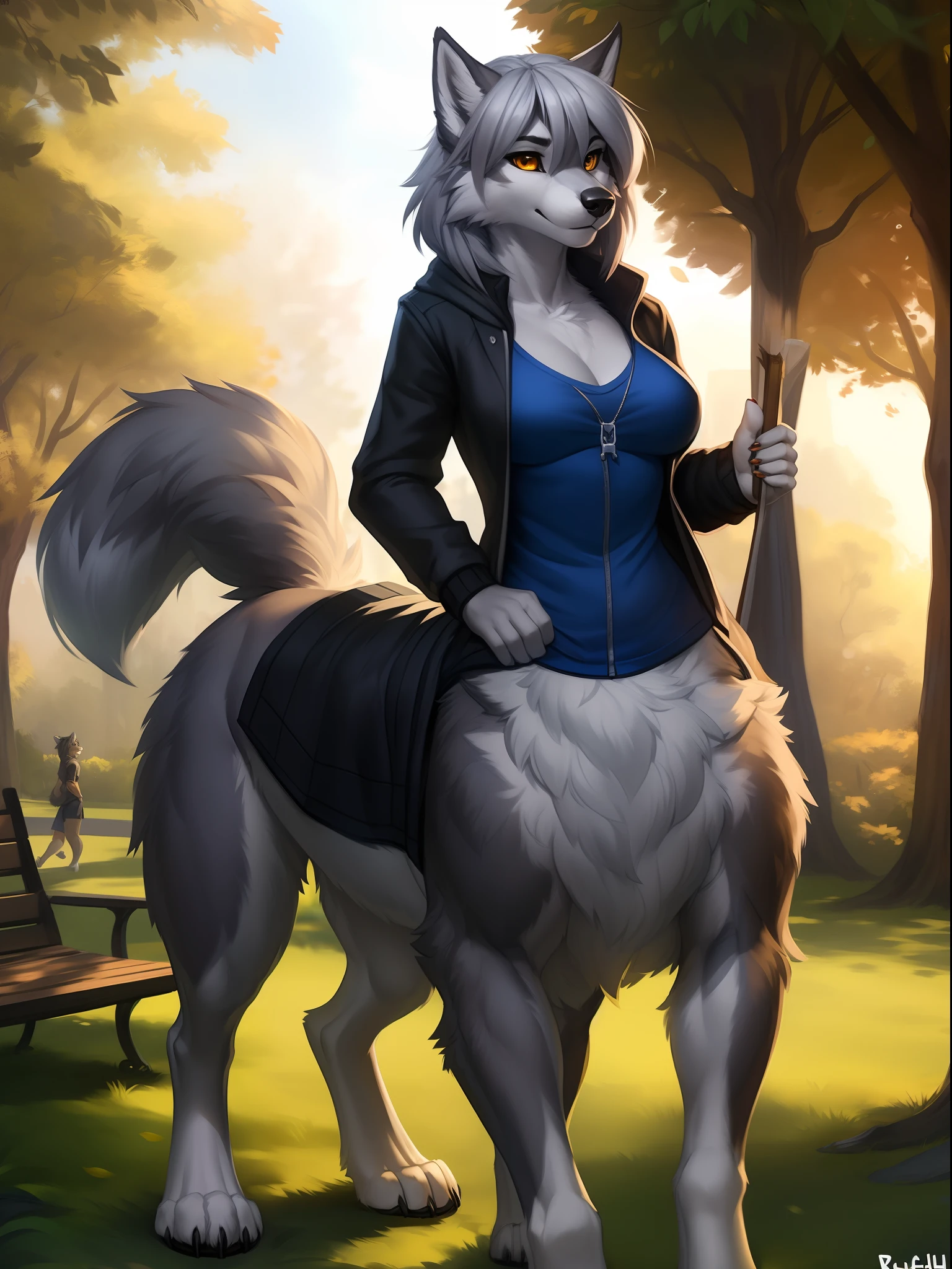 A Close Up Of A Person Riding A Wolf In A Park SeaArt AI