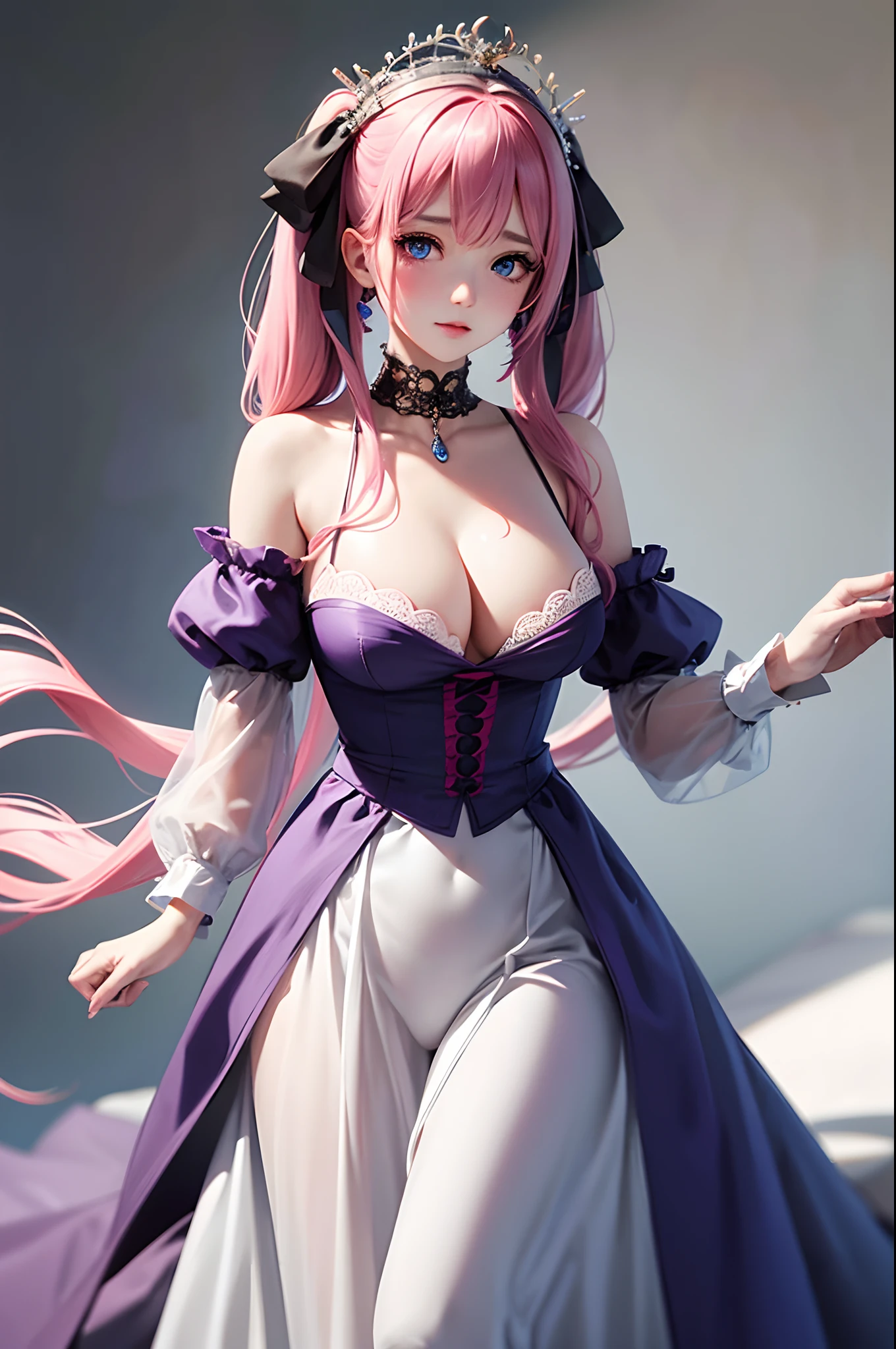 1girl in、looking at the viewers、
The upper part of the body、Beautiful blue eyes、Twin tails pink hair color、Moles under the eyes、Plump and glossy lips、Heart-shaped choker、。.。.。.。.。.。.。.3D、realisitic、
large full breasts、excessively frilled princess dress、draped clothes、jewely、ornament detached、florals、Lace trim、
masterpiece、top-quality、8K、detailed skin textures、Detailed Cloth Texture、beautifull detailed face、intricate-detail、ultra-detailliert、
Rim lighting、Side lighting、ciinematic light、超A high resolution、8K UHD、film grains、Best Shadow、delicated、gazing at viewer、front facing