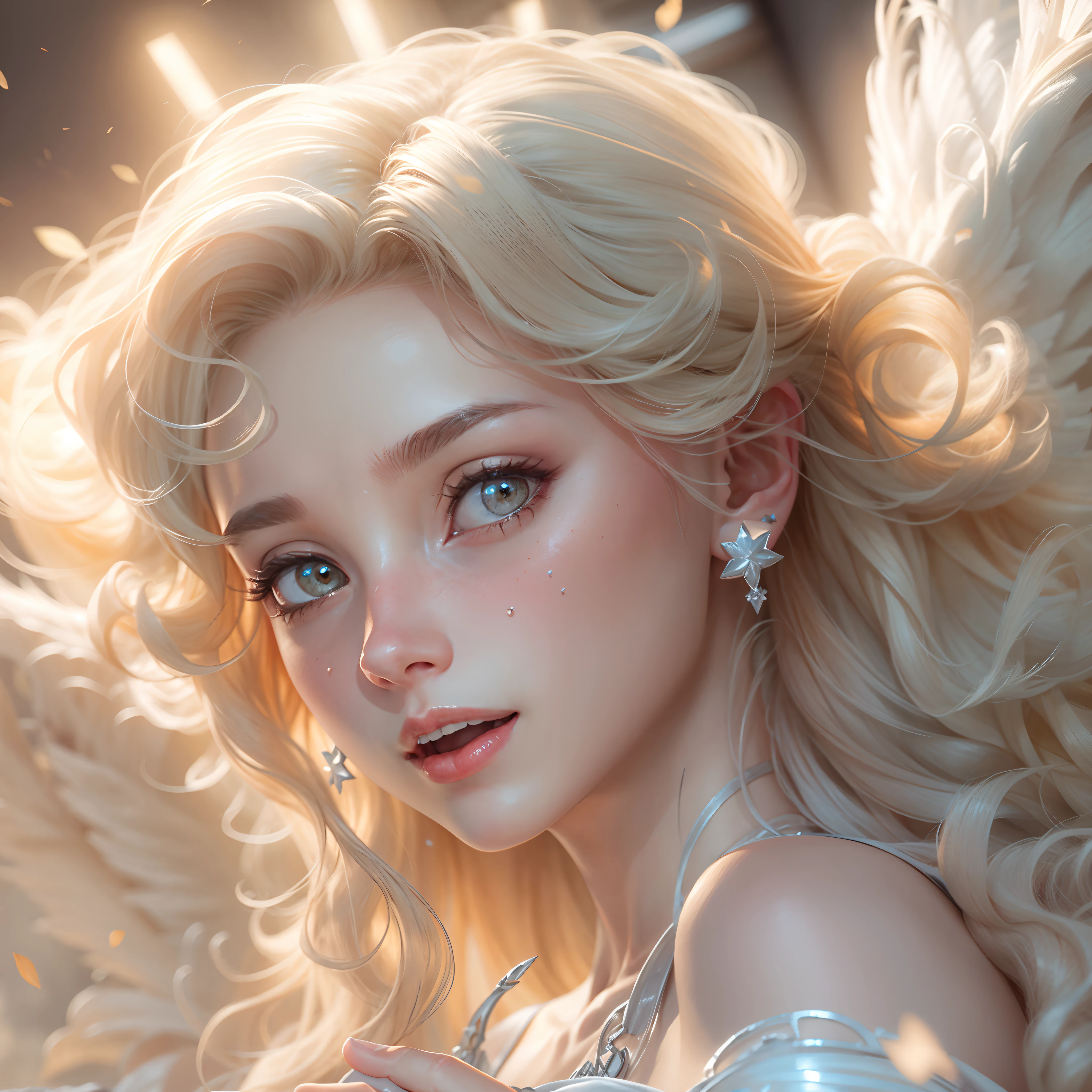 masterpiece, top quality, 8K, real person, realistic, very dense CG, shiny skin, fully focused, heaven, divine glory, radiant, angel, blessing, happiness,