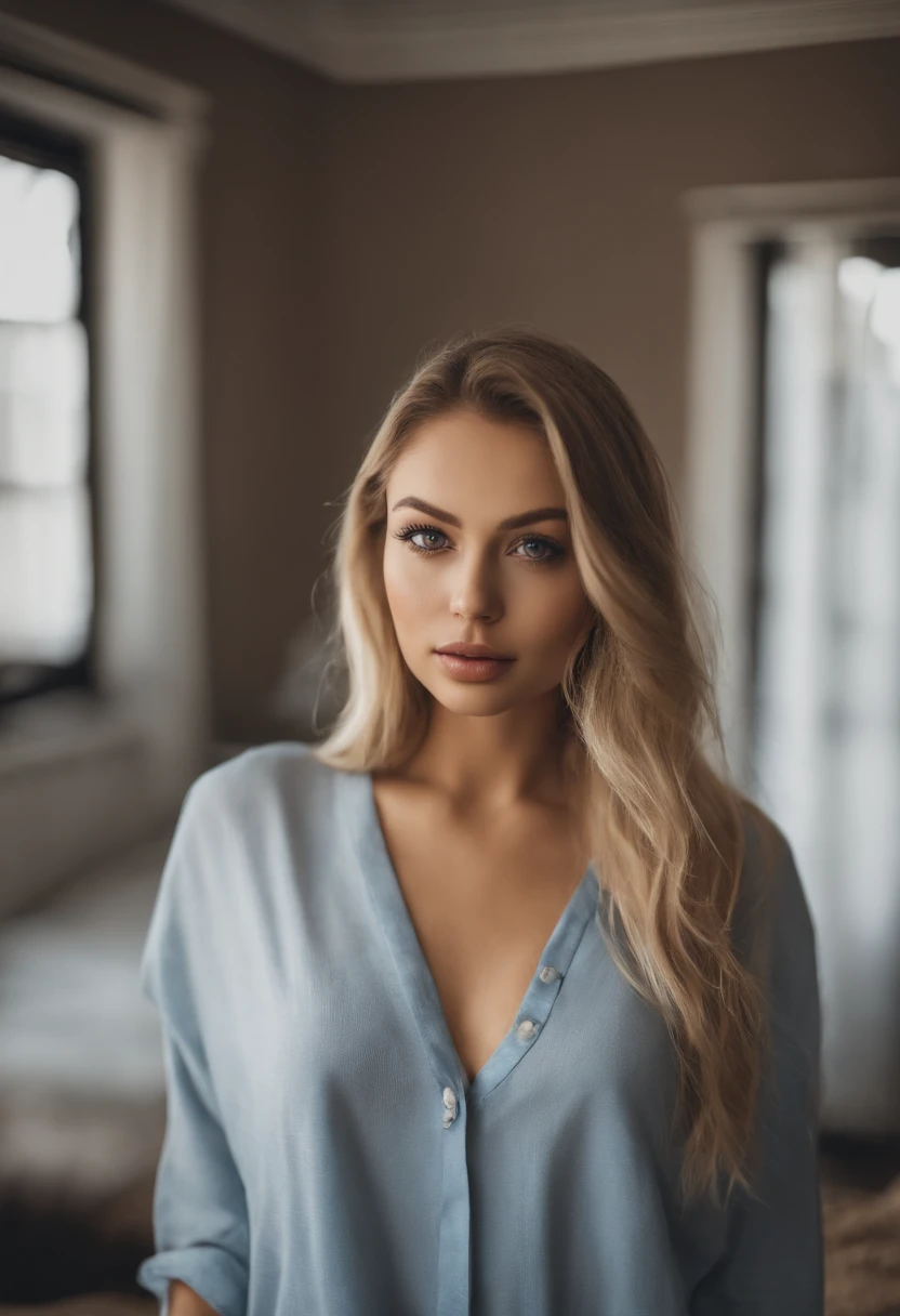 woman with matching tank top and panties, fille sexy aux yeux bleus, Portrait Sophie Mudd, Portrait de Corinna Kopf, cheveux blonds et grands yeux, selfie of a young woman, ohne Maquillage, maquillage naturel, Look directly into the camera, Visage avec Artgram, dezentes Maquillage, Superbe photo du corps entier, dans la chambre, gros seins, Blonde