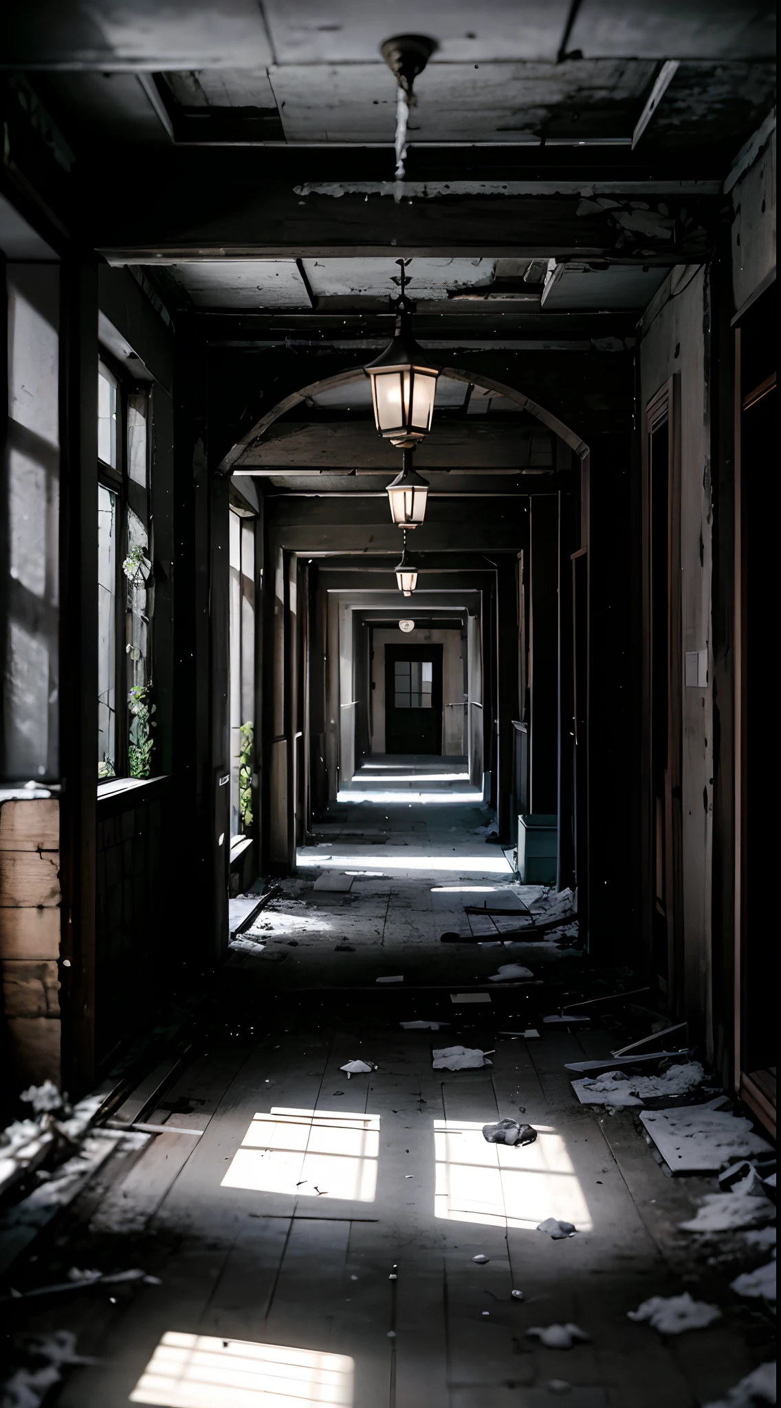 Abandoned promenade,Icy light shone in from the window