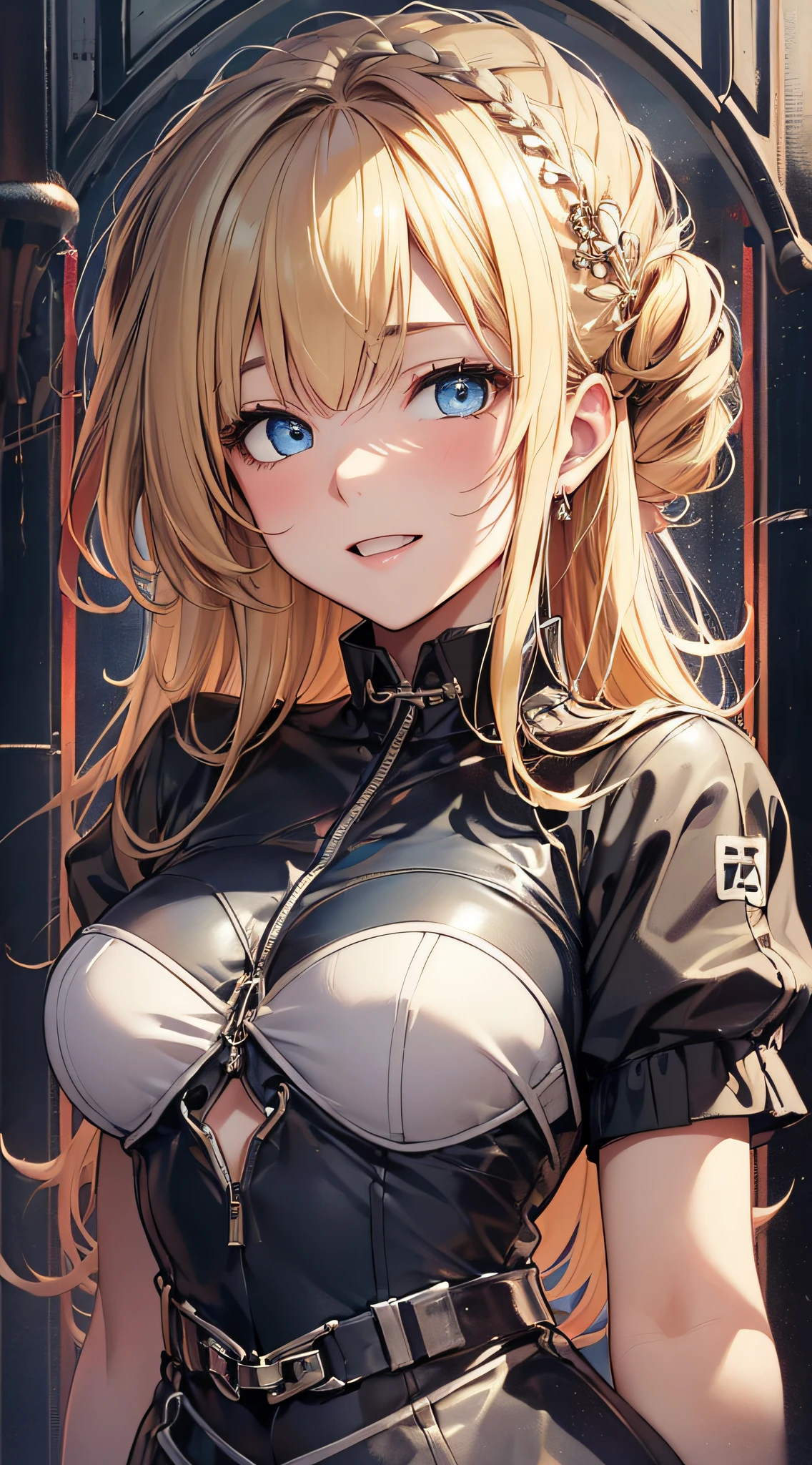 Fox Ears,((Huge breasts)),White skin,gag,(big eyes,Clear Eyes,Perfect Eyes ,wide-eyed),(cheek),blonde,Long Hair,Kamaboko-shaped eyebrows,Equipped with a big sword, an adult sister