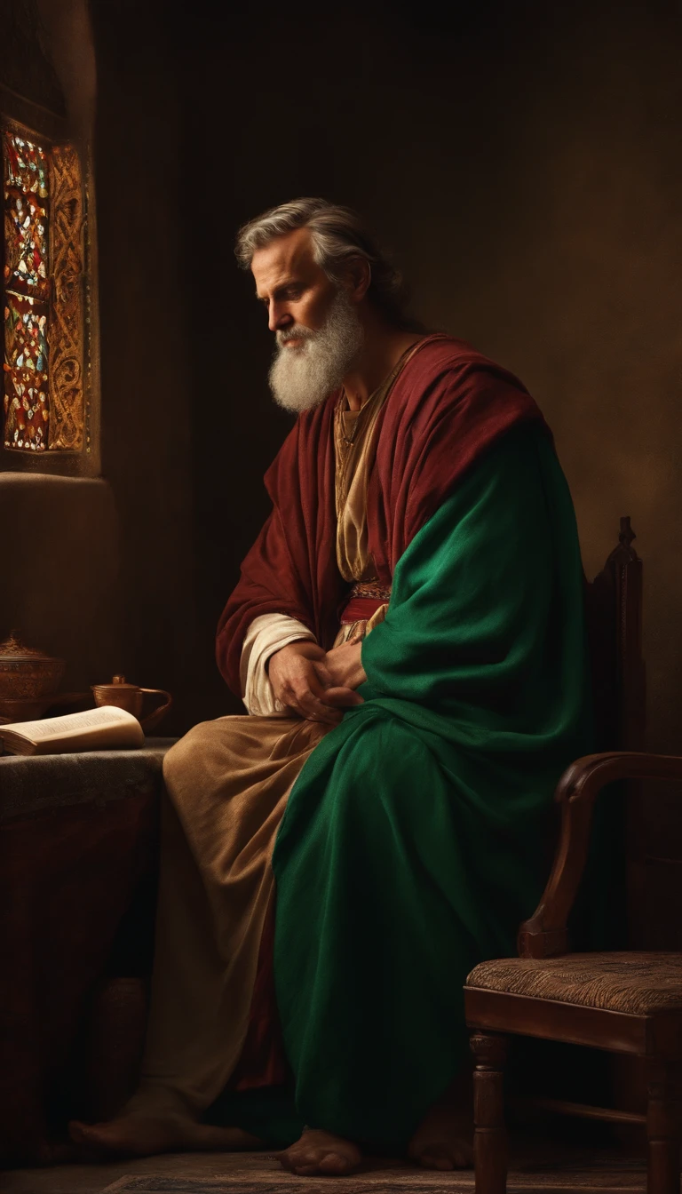 The apostle Paul looked at the screen, Long clothes, religion, Ultra photo realsisim