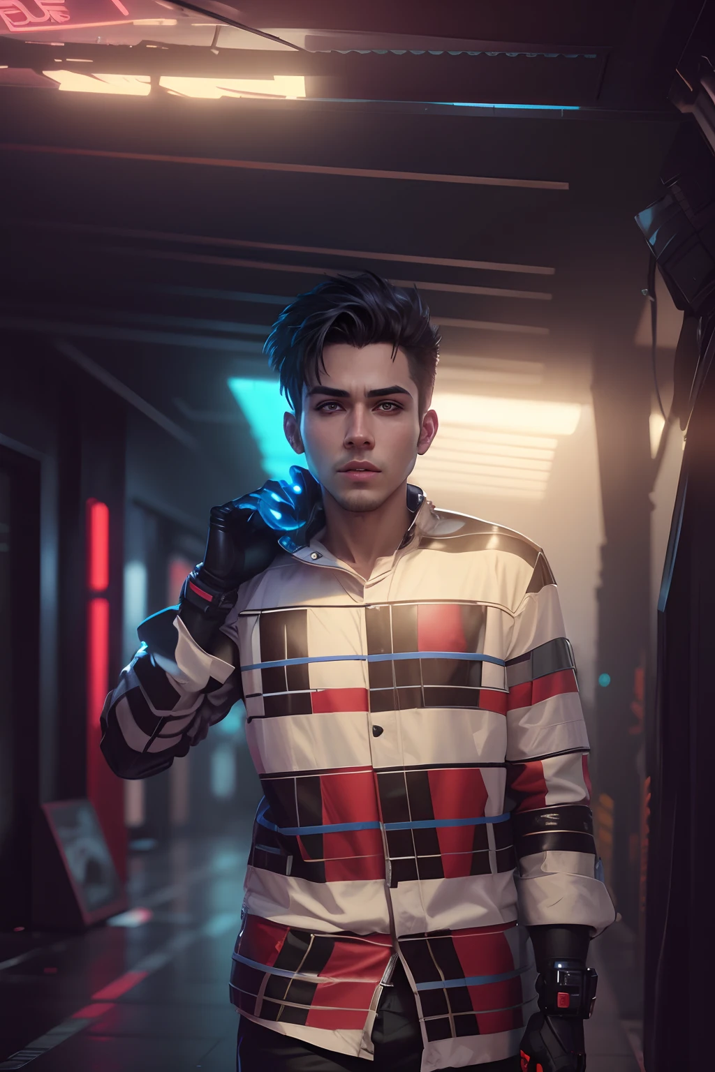 Change background cyberpunk handsome boy, realistic face, 8k ultra realistic
