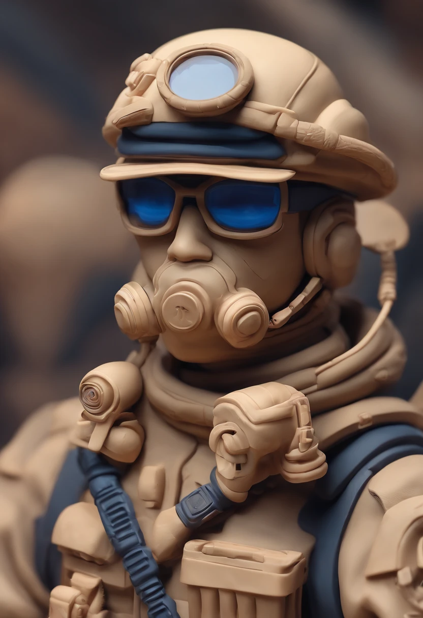 navy seal, Clay material, Cartoon design style, pop mart, Soft lighting, Smooth lines, tilt shift lens, Detailed science fiction illustration, Hyper-realistic details, warm color