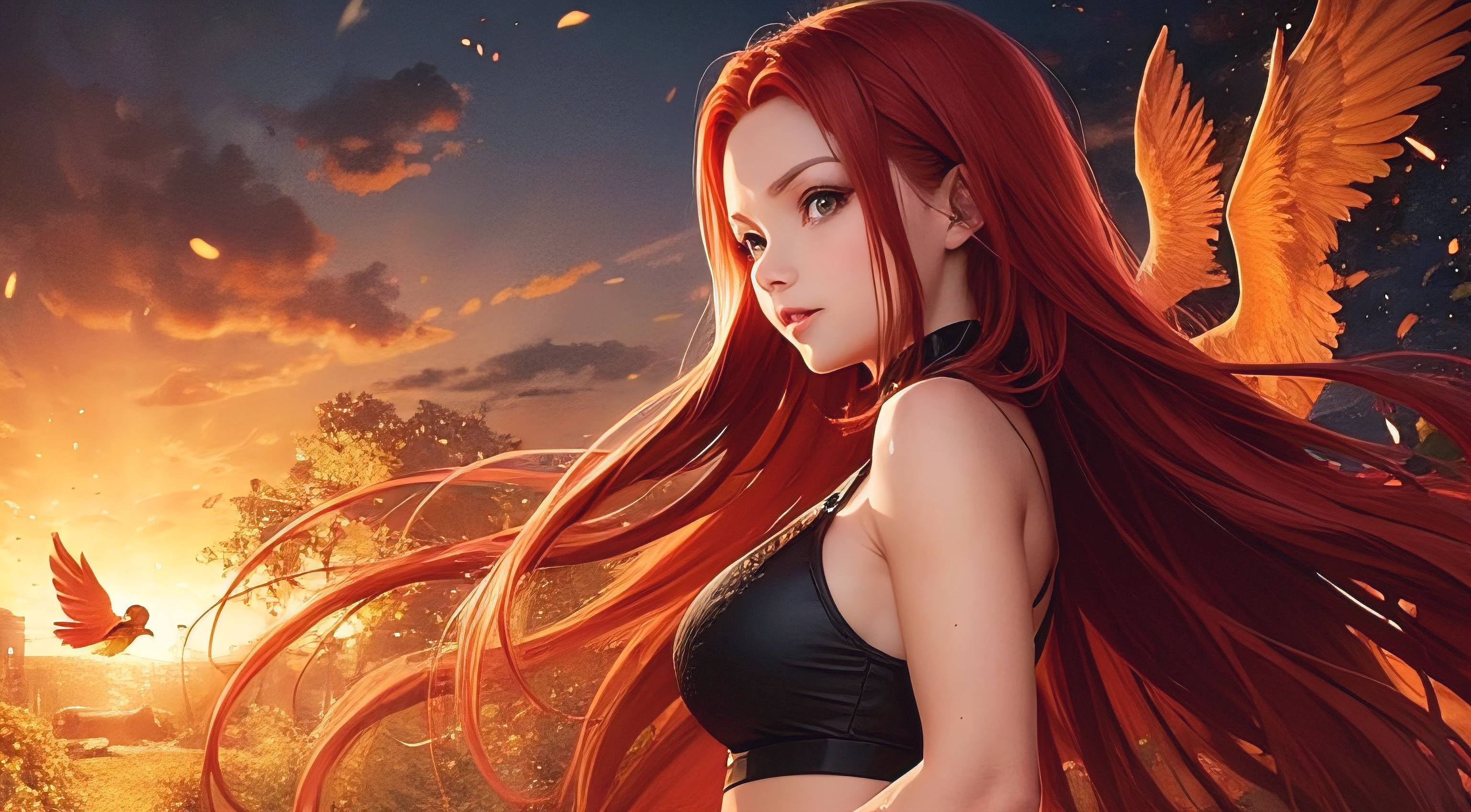 (obra prima) Red-haired girl representing a phoenix