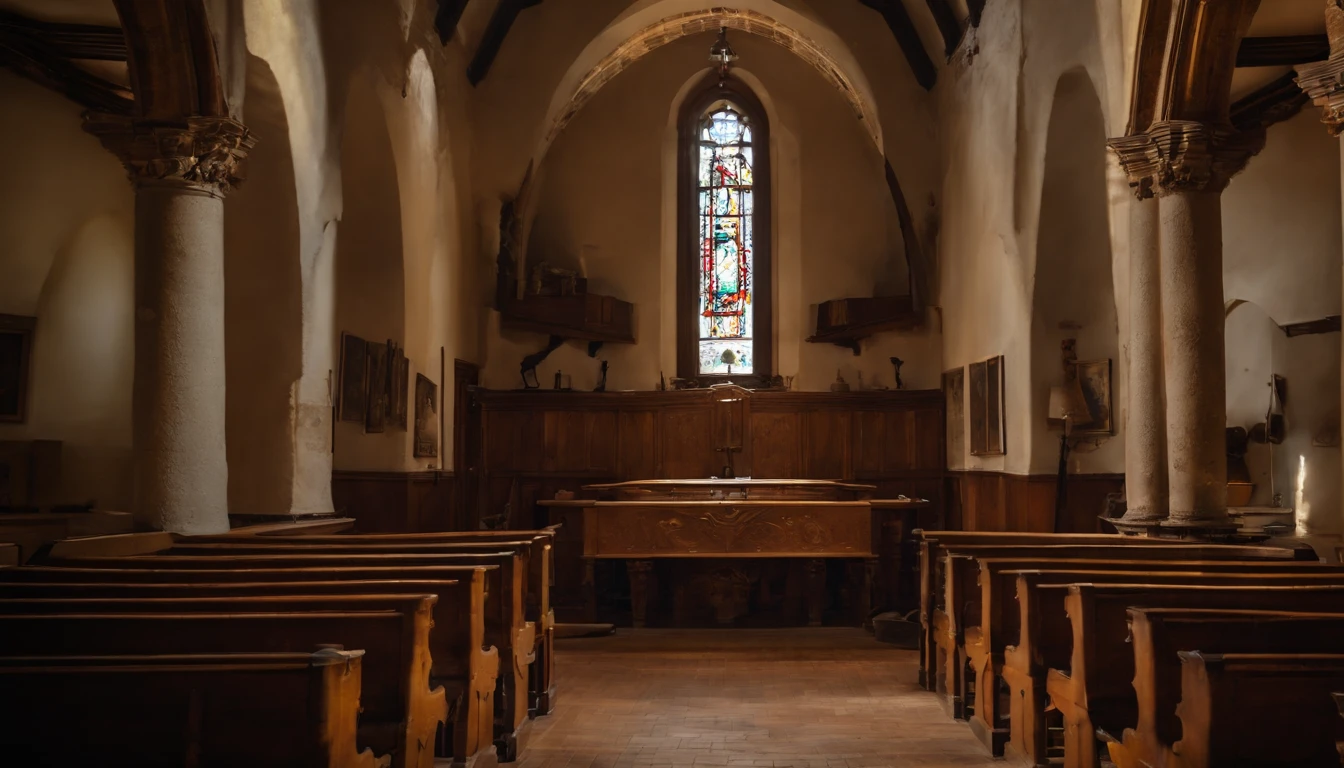 Artistique Photographie intégrale d'une ponytail None nue avec une robe sexy transparente, peau bronzée, extrêmement magnifique, hyperréaliste, photo parfaite glamour pose dans une église