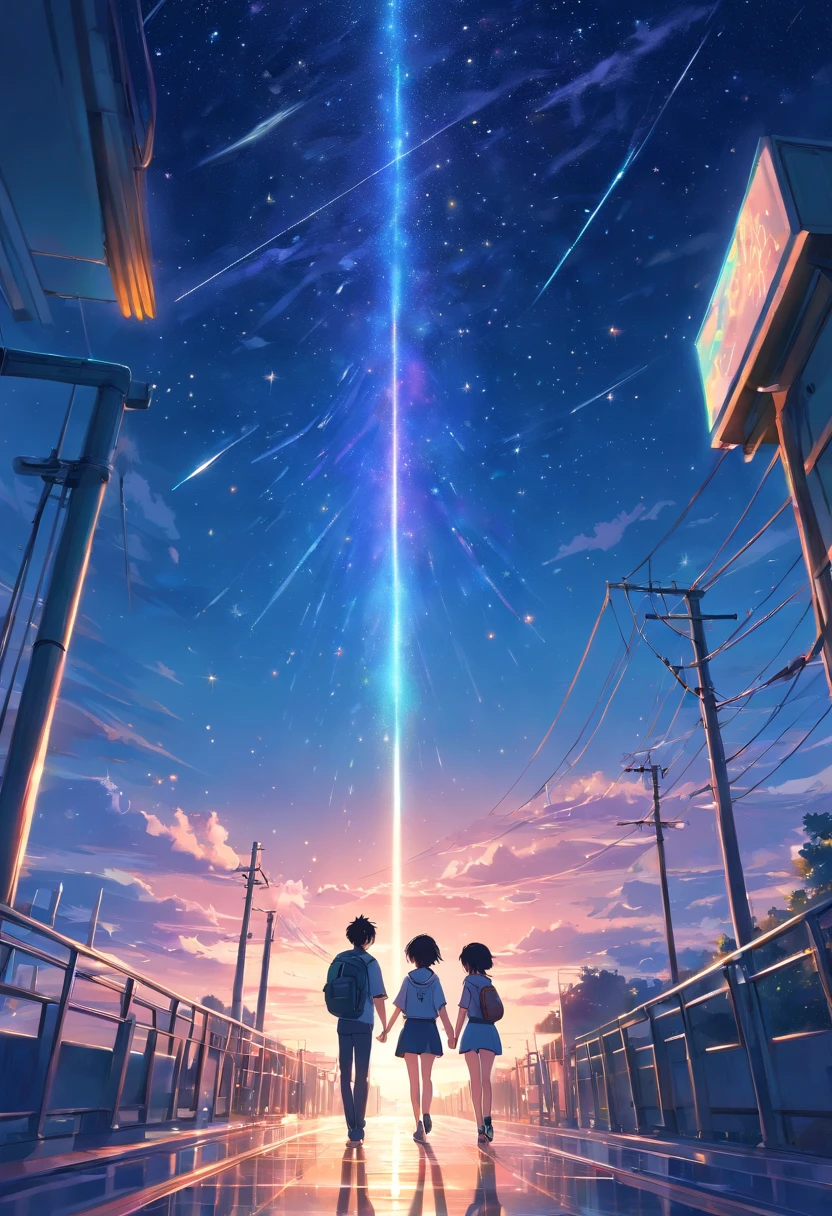 a couple,The entire starry sky of the galaxy,Magnificent,Twinkling starlight,Boundless,Fantastic sight,meteor shower