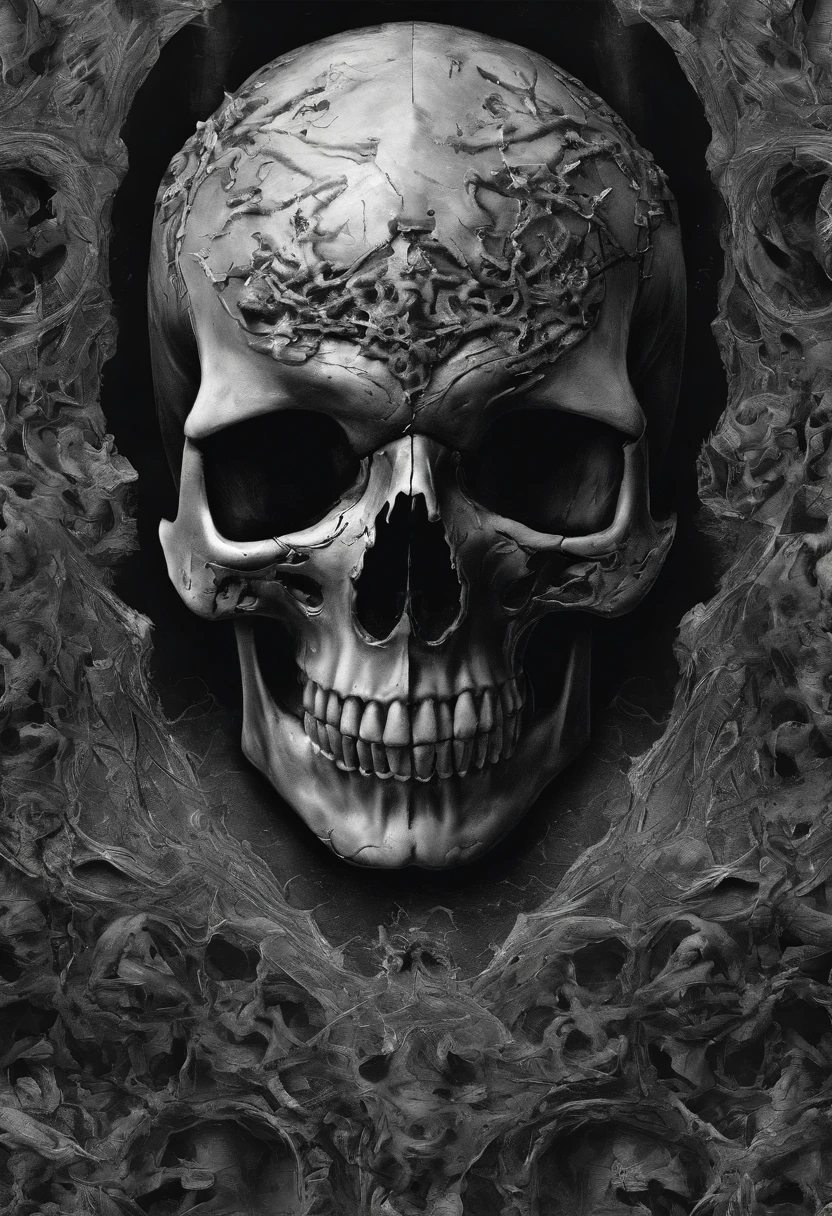 Black smoke skull,The eyes are red flames... HD picture quality,24K HD detailed description,Master paintings,Exposed teeth