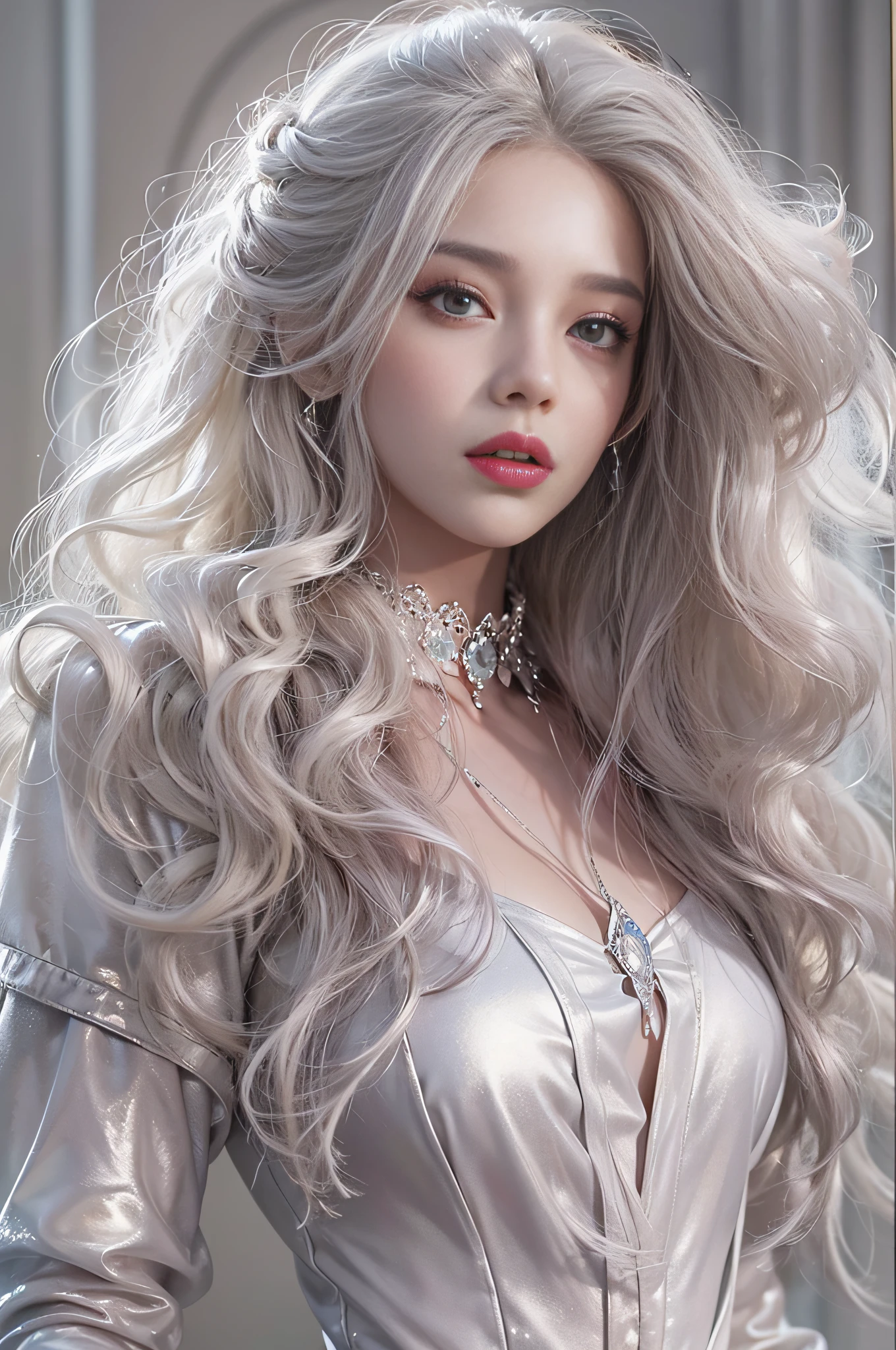 High-definition photo,Photorealistic,Ultra-high resolution large files,8K premium wallpaper,10x pixels,CG wallpaper with clear and realistic details,Top female portraits,Ultra-fine,Ultra-fine details:1.1,Advanced technical details:1.1,dynamicposes,Vampire Woman,Beautiful sexy woman,A sexy mature woman,Royal sister style,Mixed-race females,Long white and silver hair,He has long white and silver hair,Clear and realistic hair,Clear strands of hair,Delicate eyelash makeup,Very careful eyes and face,Beautiful fine eyes,tthin eyebrows,Super detailed eyes,Beautiful sexy big red lips,Mature face,Delicate facial makeup,Careful facial works,, Pretty face, A perfectly proportioned face,(Advanced facial details:1.1)Perfect body shape,Perfect body ratio,Bumpy figure,mannequin,A collection of shiny liquid red luxury dresses,Bright red sequined dress,Bright red sequined coat,Shiny,Tight long skirt,Summer sexy hips wrapped in fishtail sleeveless commute Maxi,Horse socks 100%Oil pastel tray gloss silk gloss 8D black silk woman,Stiletto heels,mitts,Beautiful long dress,wonderful dress,Bright red series,A collection of haute couture dresses,Dress photography,Authentic dress pieces,Slim,sexy for,jewelry,choker necklace,耳Nipple Ring,Bracelet,indoor background,In the banquet hall,Women's artwork,full-body view,Goddess of dress,真实感,Amazing (aegyo sal:1)(Korean idol-face)Mature Woman Photography Work,Bright red series,Bright red satin dress,Real Photographics,True and clear,Stylish artwork,Goddess of dress,Women's artwork,full-body view,Fantasyart,Fine top-of-the-line work,High-level detail works
