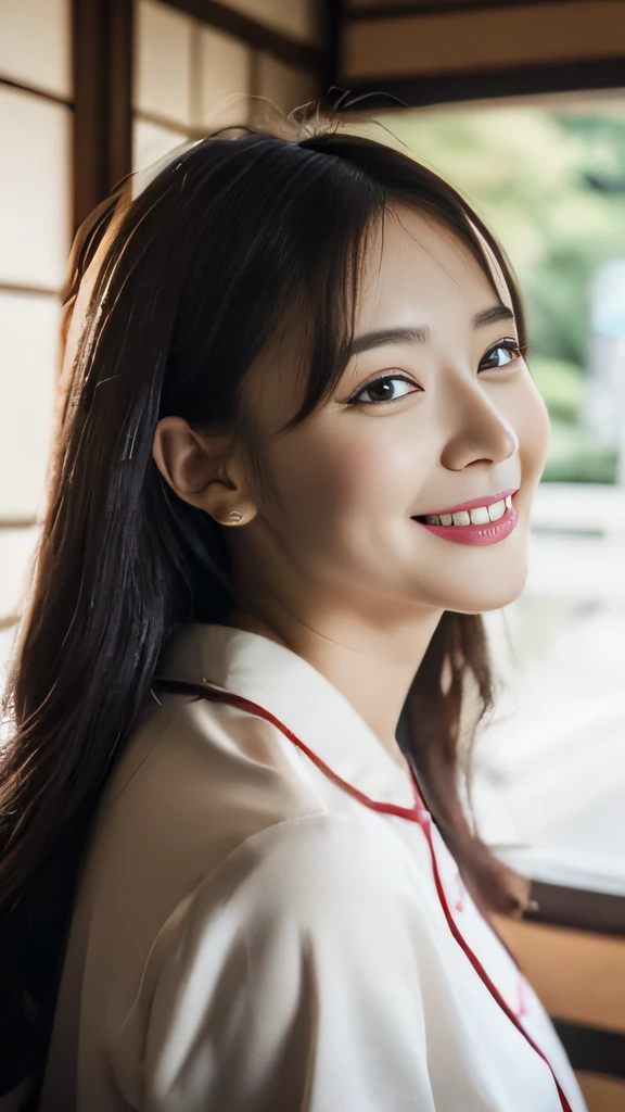 masutepiece, 8K, Best Quality, hight resolution, (photoreaslistic:1.2), 1girl, beautiful girl, (japanaese girl:1.25),(Upper body/side view/Detailed face/Adorable smile), (silk pyjama/watching TV) , Cinematic(20yr old) , (girlfriend)