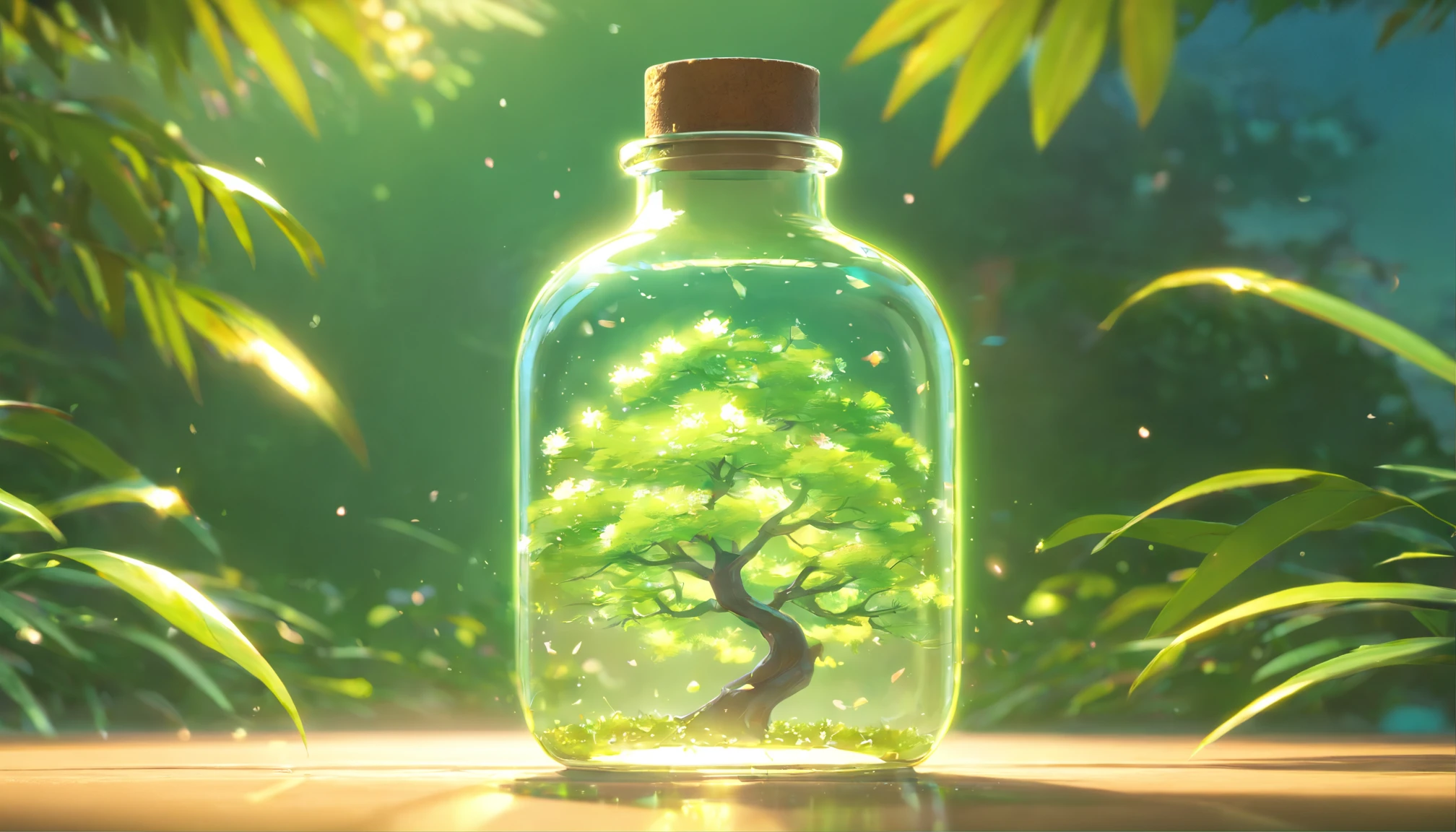 dreamlikeart tree in a bottle, fluffy, realistic, photo, canon, dreamlike, art, colorfull leaves and branches with flowers on top of its head. hyperdetailed photorealism by greg rutkowski - h 1024 w 804 | f 1 6 lens mark 2:2 s 3555 mm film grain :1 lifelike high res sharp focus contrast!! intricate detailed atmospheric light refraction lighting unreal engine 5 cinematic concept photography masterpiece octane render trending at cgsociety rendered as