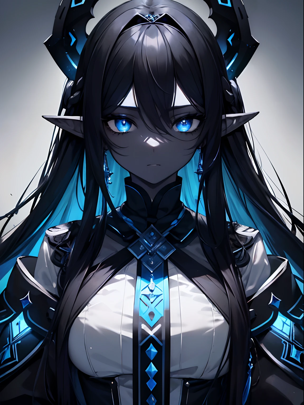 (masterpiece,best quality,ultra-detailed),1girl,pointy ears,black hair,glowing eyes, night,fog,((monster girl)),((dark fantasy theme)), underwater