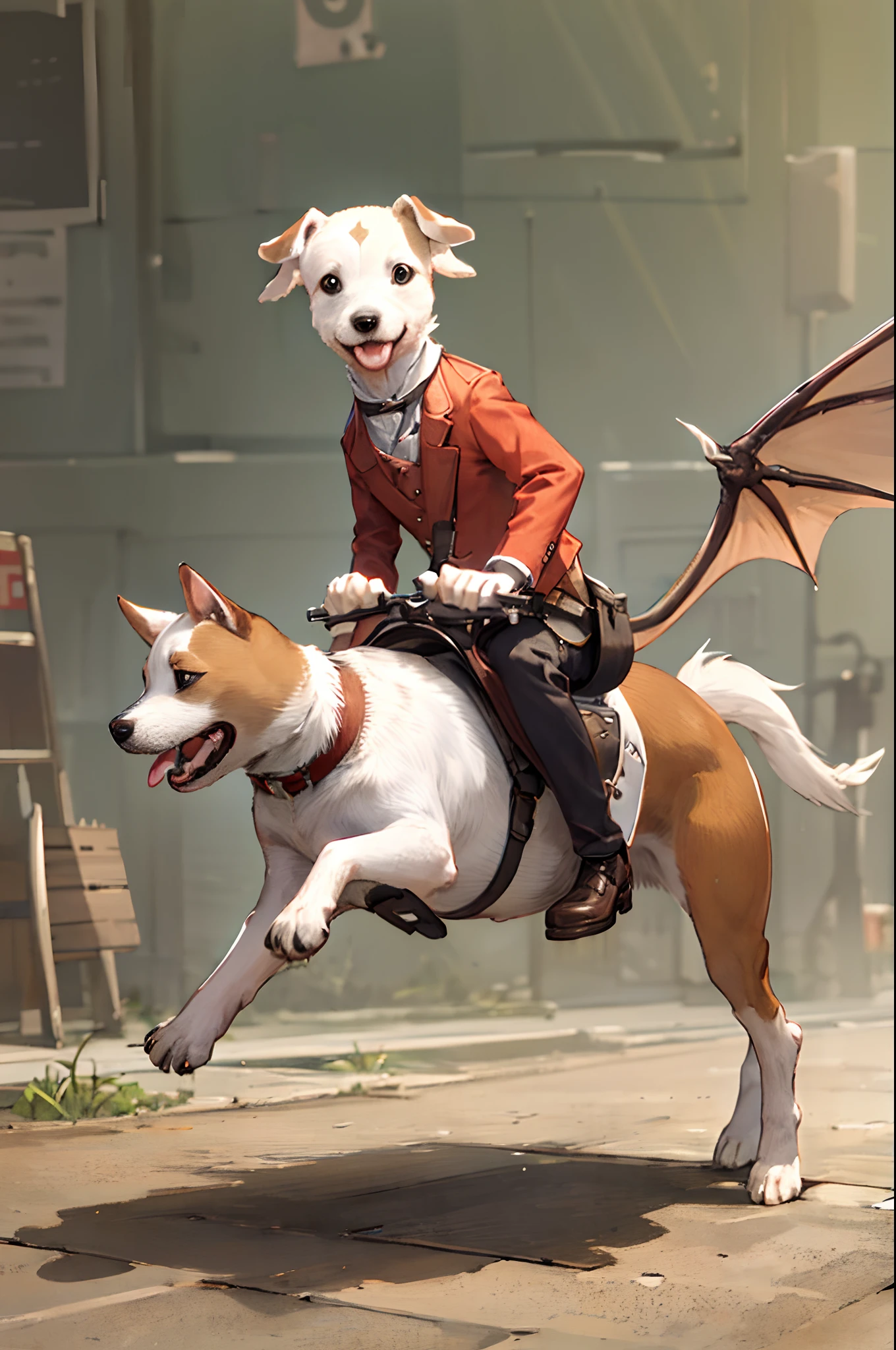 A jack russell terrier riding a dragon