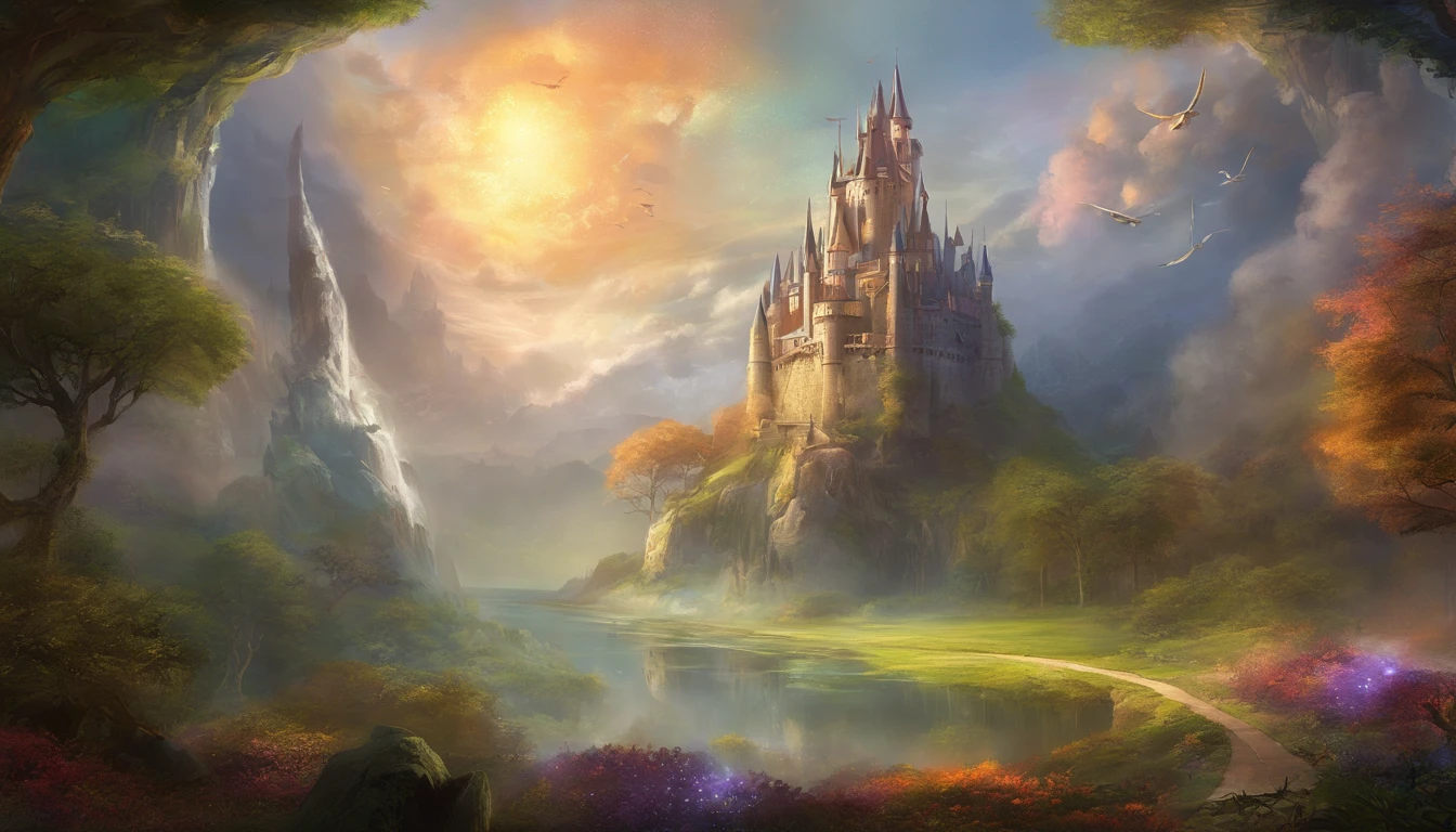 Envision a captivating scene where a majestic flying castle and the iconic Hogwarts School of Witchcraft and Wizardry coexist in a realm of magic and enchantment. (The flying castle:1.5), with its towering spires and intricate architecture, hovers gracefully in the sky, propelled by unseen forces. It emanates an aura of mystery and grandeur, as if it holds ancient secrets within its walls.
