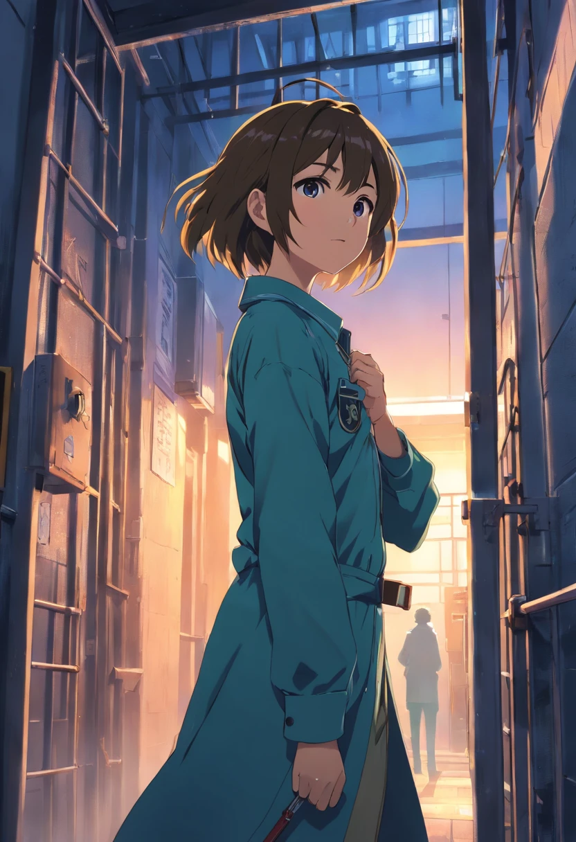 (best quality,ultra-detailed,realistic:1.37),1girl,prisoner,prison,wearing prisoner uniform,determined expression,fierce eyes,strong-willed,iron bars,grim atmosphere,dark lighting,desperate escape plan,confined space,emotionally charged, heavy chains,harsh reality,edgy,gritty,unyielding,oppressive environment,haunted past,unresolved conflict,persistent struggle,desperate hope,loneliness,void,identity crisis,impending danger,perpetual confinement,rigid rules, ominous shadows,sharp contrasts, defiant spirit,unbreakable resolve, secret passageway