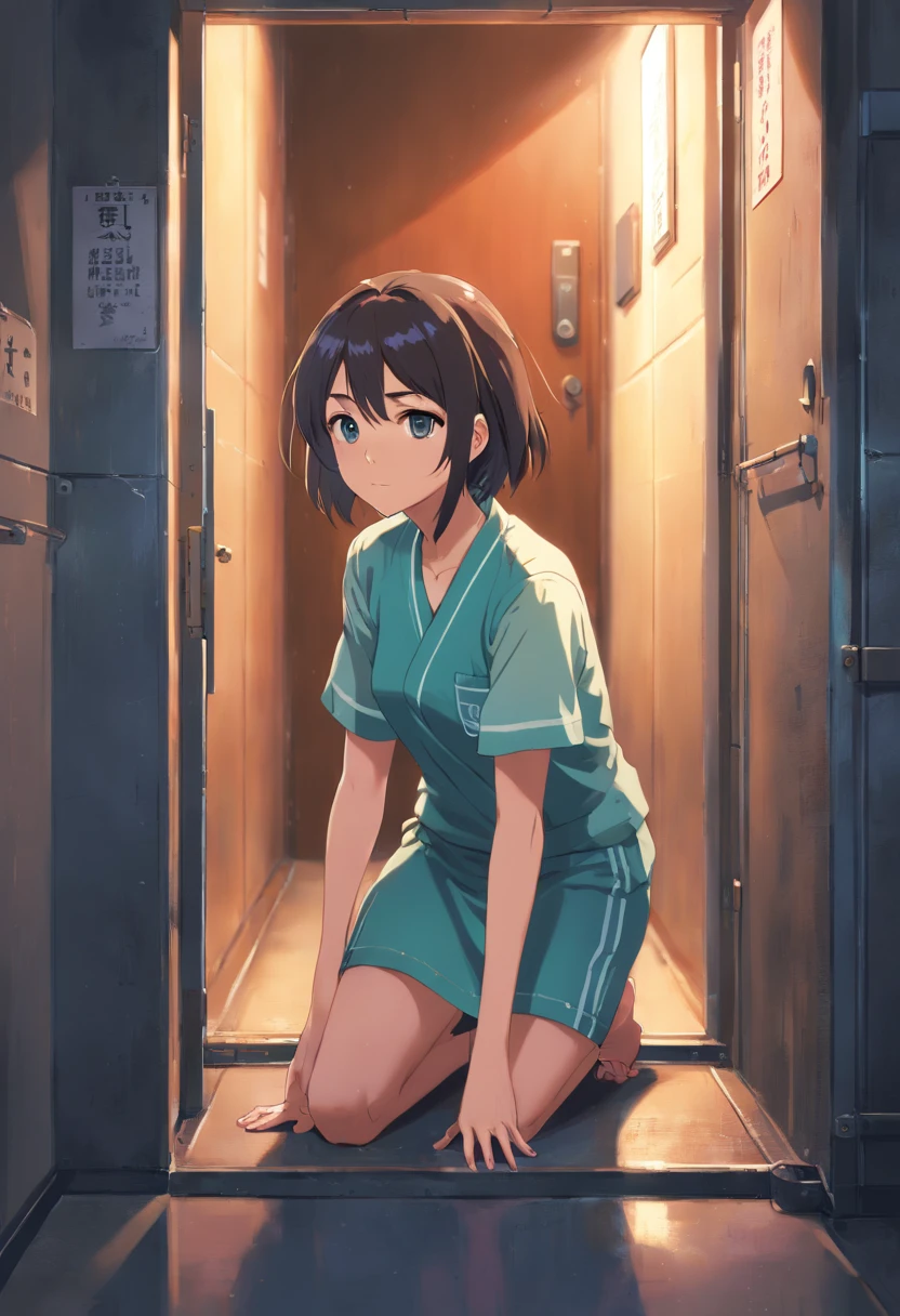 (best quality,ultra-detailed,realistic:1.37),1girl,prisoner,prison,wearing prisoner uniform,determined expression,fierce eyes,strong-willed,iron bars,grim atmosphere,dark lighting,desperate escape plan,confined space,emotionally charged, heavy chains,harsh reality,edgy,gritty,unyielding,oppressive environment,haunted past,unresolved conflict,persistent struggle,desperate hope,loneliness,void,identity crisis,impending danger,perpetual confinement,rigid rules, ominous shadows,sharp contrasts, defiant spirit,unbreakable resolve, secret passageway