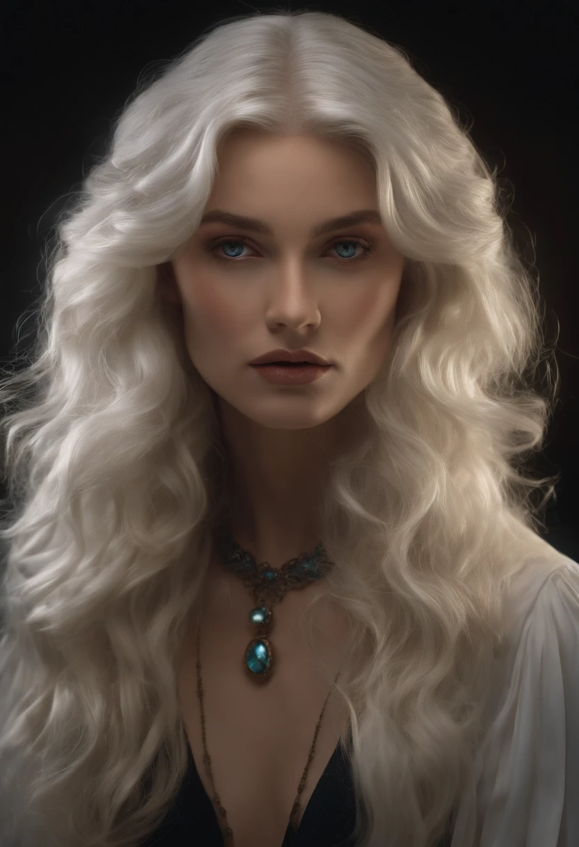 (Front focus),(In the dark:1.6), Surrealistic Female Portraits by David Hockney and Alphonse Mucha,Fantasy art, photograph realistic, Dynamic lighting, art  stations, poster for, voluminetric lighting, Very detailed faces, 4 k'', Award-Awarded,, 1girll, In the dark, deepshadow, low tune,Cowboy shot,(official outfit:1.4) ,Long hair,White hair,