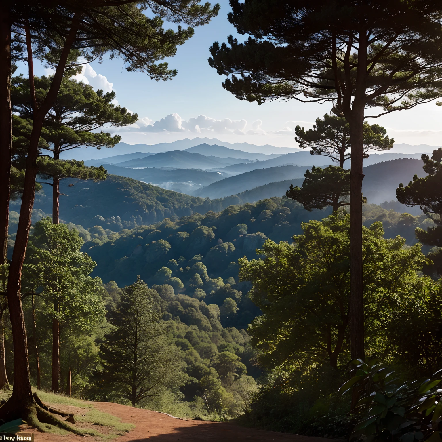 Forest landscape with a view to the whole region but with a huge spider outside the center of the image shows this great landscape