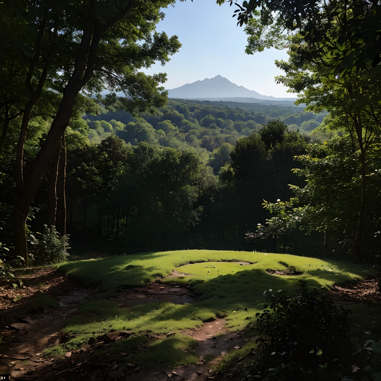 Forest landscape with a view to the whole region but with a huge spider outside the center of the image shows this great landscape