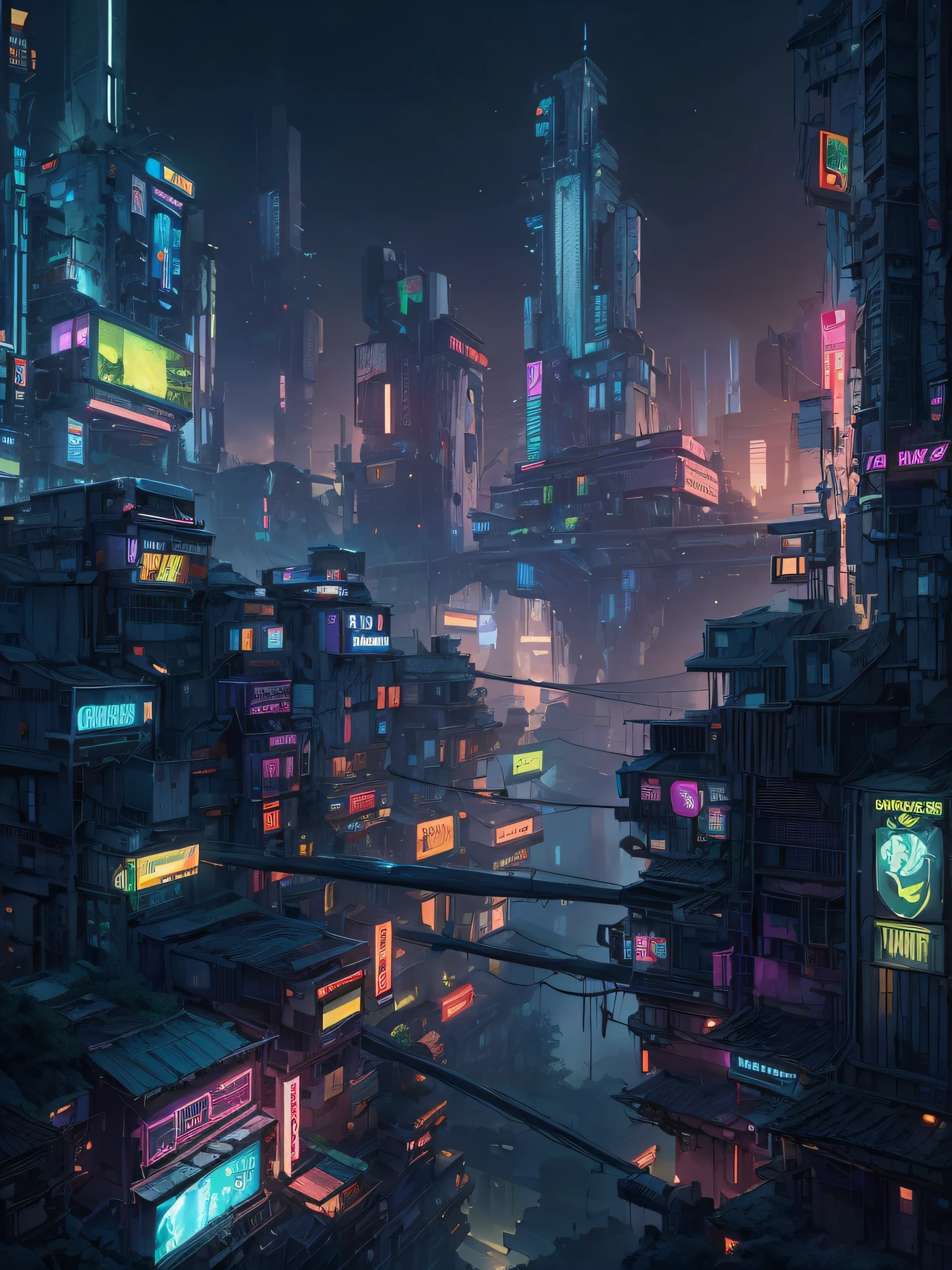 cyberpunk city in the style of unfz3n at night