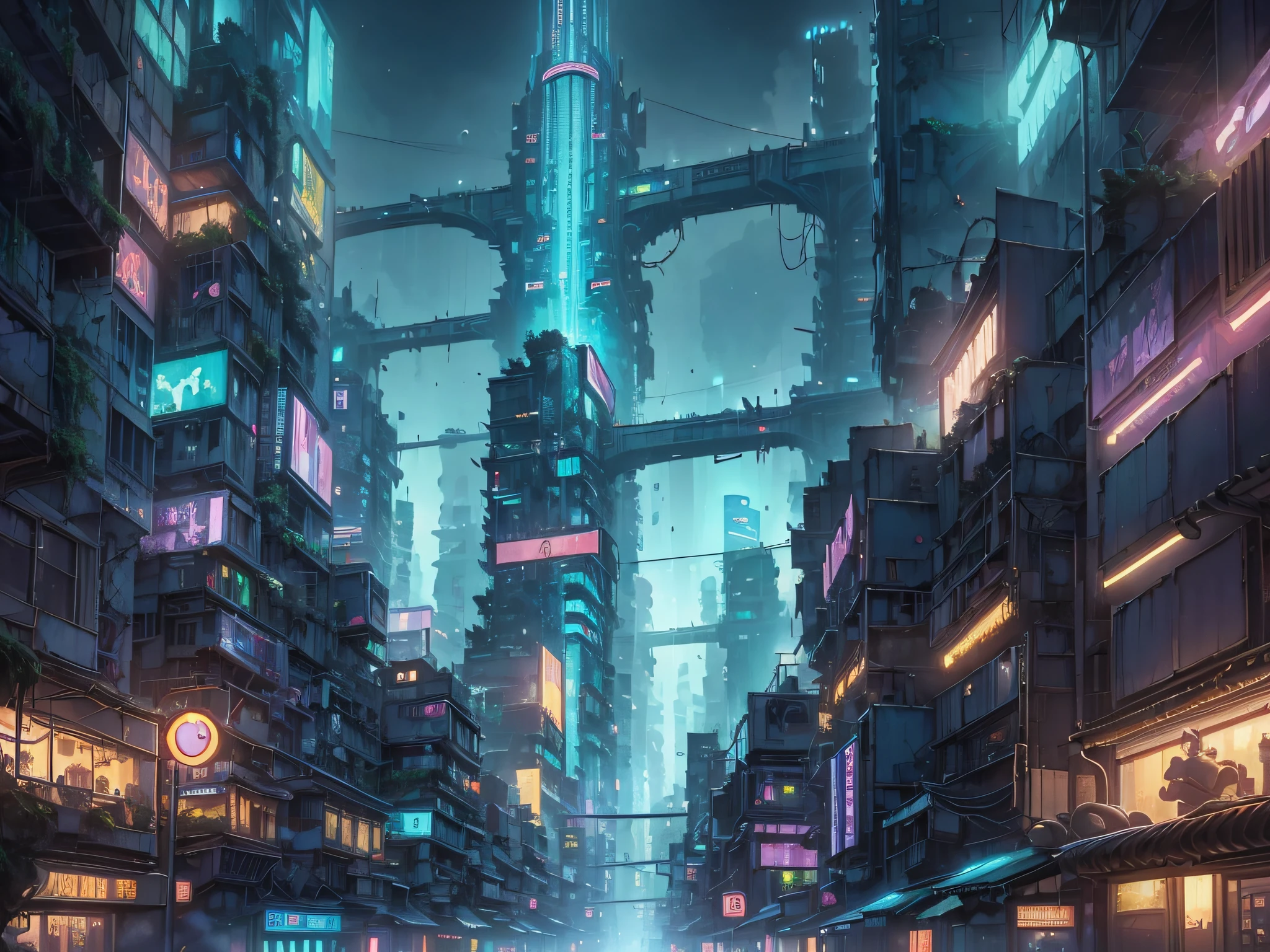 cyberpunk city in the style of unfz3n at night