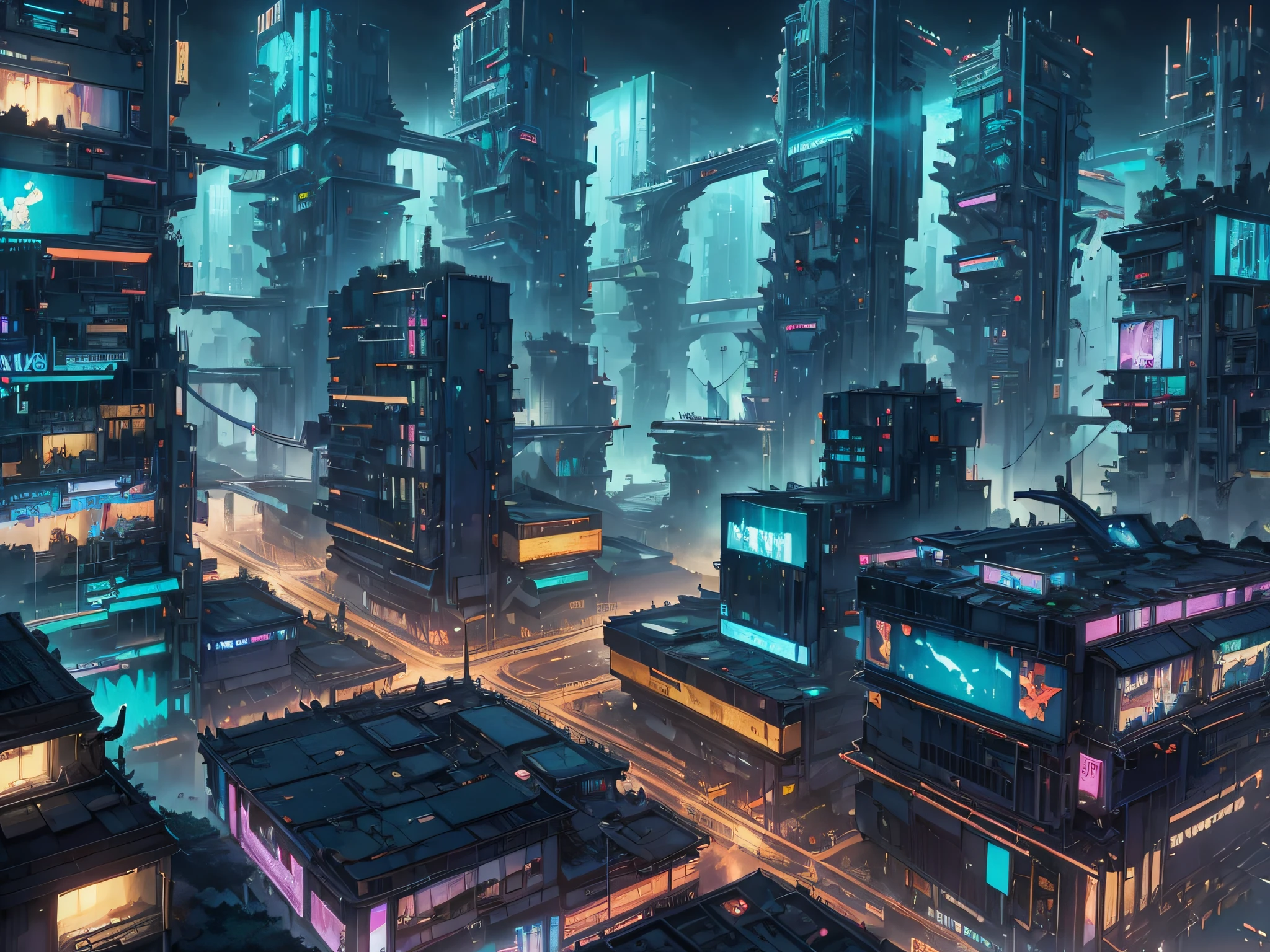 cyberpunk city in the style of unfz3n at night