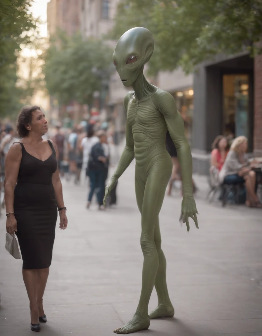 Green alien shaking hands with the president of the country,press conference,smiling for the camera