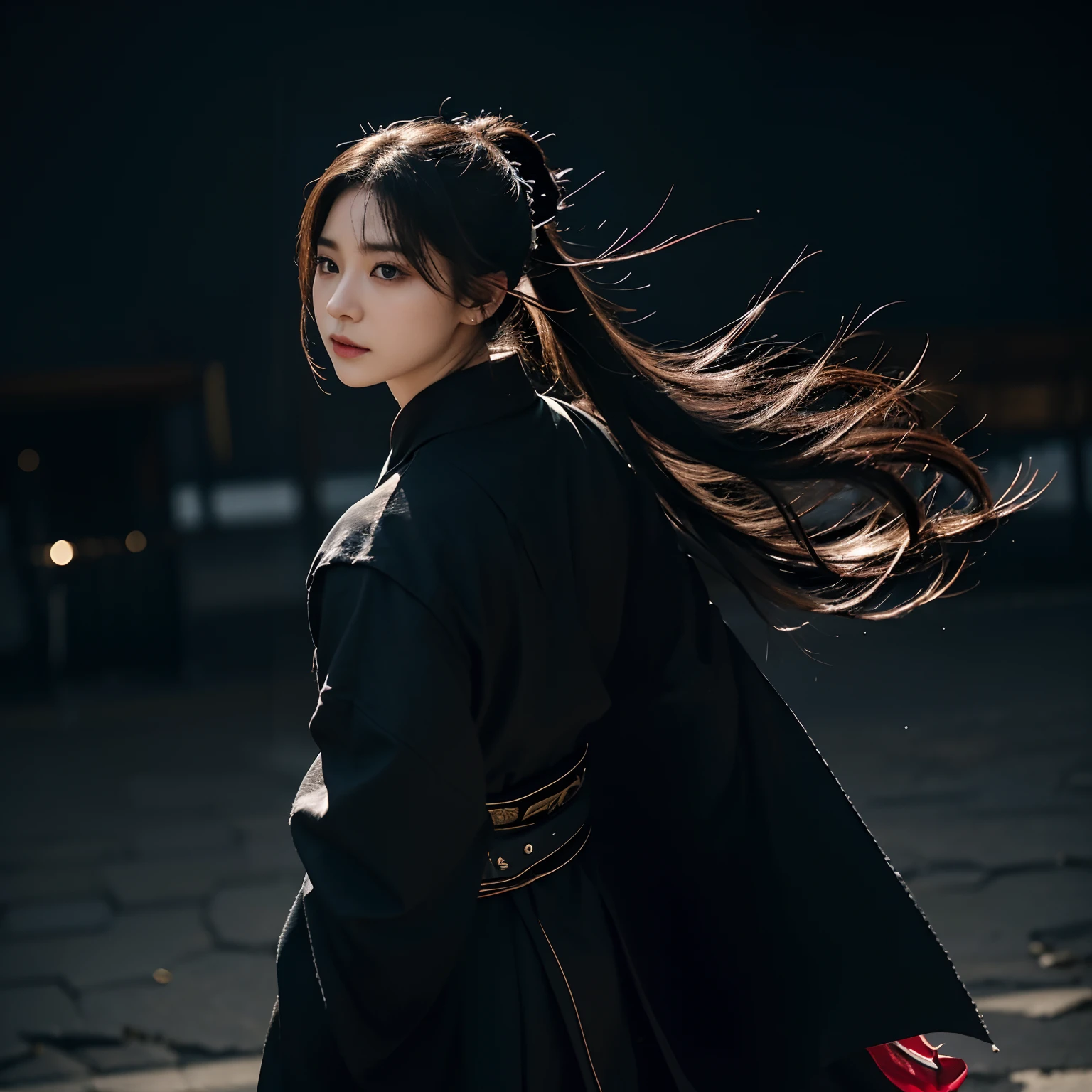 Black Female Samurai - Sakura(Sakura)
•age: 27yo。however、Her eyes are filled with the deep knowledge and experience of an old warrior.。
•height: 168cm
•physique: supple and muscular。However、While its muscles have explosive power,、Maintains feminine curves。There are many traces of training, especially in the arms and legs。
•hair: Pitch black and long、Tied low at the back。Spreading like darkness every time it flutters in the wind。
•pupil of eye: Jet black eyes。There is a depth that makes it impossible to read any emotions。
•features: pointed jaw and high cheekbones,。The nasal muscle is passing through it.、Contrary to his well-formed face,、There is a deep scar on the left cheek。
•skin: pale yellow skin。however、Their skin looks even whiter in the moonlight。
•attire: Kimono based on black。The black band is decorated with purple work.、The sleeves and hem are shortened for ease of movement.。
•equipment: At his waist he holds a dagger with a jet black blade.。She also wears black tabi boots on her feet.、You can move in the dark without stopping for a moment。
•accessory: Black stone earrings in the ears。Black cloth bangles、Engraved with a dark coat of arms。
• Characteristic behavior: When catching enemies、She approached quietly as if emerging from the darkness.、Finish without giving a moment of opportunity。