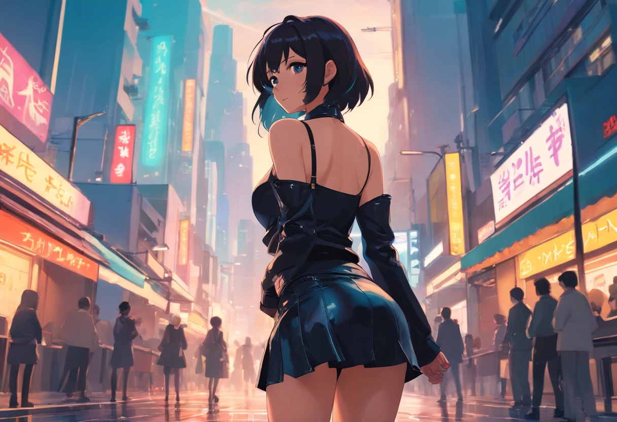 maid girl,((1girl)),((maid girl with extremely cute and beautiful black hair)),
(large breasts:1.4),bountiful breasts,fluffy breasts,H cup bust,bust up,bulging bust top,(((black bob hair:1.35,colored inner hair,short hair,ear breathing))),((heterochromia:1.5, (purple_eye and blue_eye))),big eyes:1.3,((fat)),(((lustrous skin:1.5,bright skin: 1.5,skin tanned,shiny skin,very shiny skin,shiny body,plastic glitter skin,exaggerated shiny skin,illuminated skin,wet legs))),(spider lower abdomen,narrow waist,wide hip,athletic body,inflated legs, thick thighs,detailed body,(detailed face)),
cute,slutty,seductive,erotic,((nsfw)),
zettai ryouiki,(maid headdresaid uniform,Headdresaid),sleeveless,mini skirt,boots,cleavage cutout,bare legs,clothes with a lot of lace frills,((wet clothes,intricate outfit,intricate clothes)),
(dynamic pose:1.0),solo focus,embarrassed,blush,sweat,((tears,open mouth)),moist eyes,(centered,scale to fit dimensions,Rule of thirds),
cyberpunk city by the ocean at night, with bright neon signs and dark stormy clouds and puddles, scenery:1.25,nighttime, starry night, cosmos,Very dark night that makes the neon lights stand out, very bright neon lights,nighttime, starry night, cosmos,
artistic photography,(photography taken by sldr),highres, sharp focus,(ultra detailed, extremely detailed), (photorealistic artwork:1.37),(extremely detailed CG unity 8k wallpaper),((synthwave background theme)),(((vibrant colors))),intricate,(intricate background),(masterpiece),(best quality),perfect rendered face,perfect face details,realistic face,photo realistic,analog style,((intricate detail)),(((realism))),