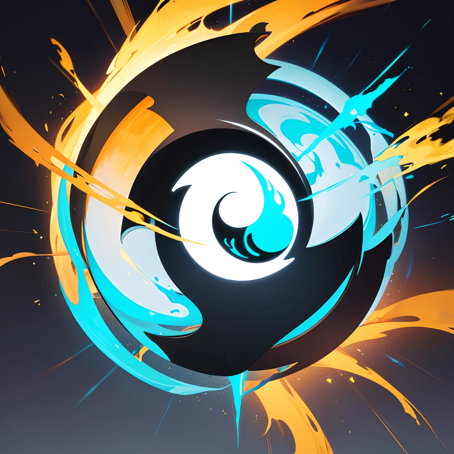 Yin Yang symbol, circle, Flame Ring, Sparks of flame, Turquoise color scheme, fantasy, abstraction